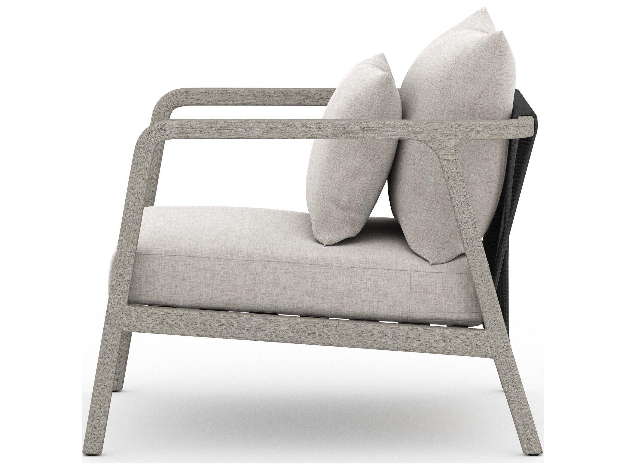 Four Hands Outdoor Solano Weathered Grey Teak / Dark Grey Rope Lounge Chair with Stone Grey Cushion