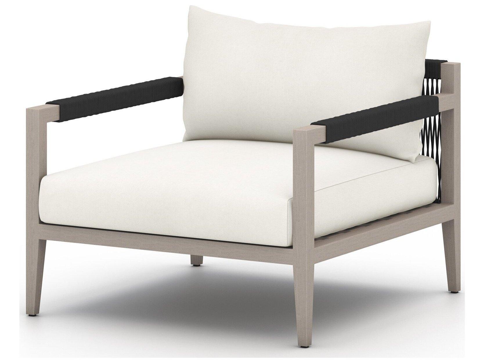 Four Hands Outdoor Solano Weathered Grey Teak / Dark Grey Rope Lounge Chair with Natural Ivory Cushion