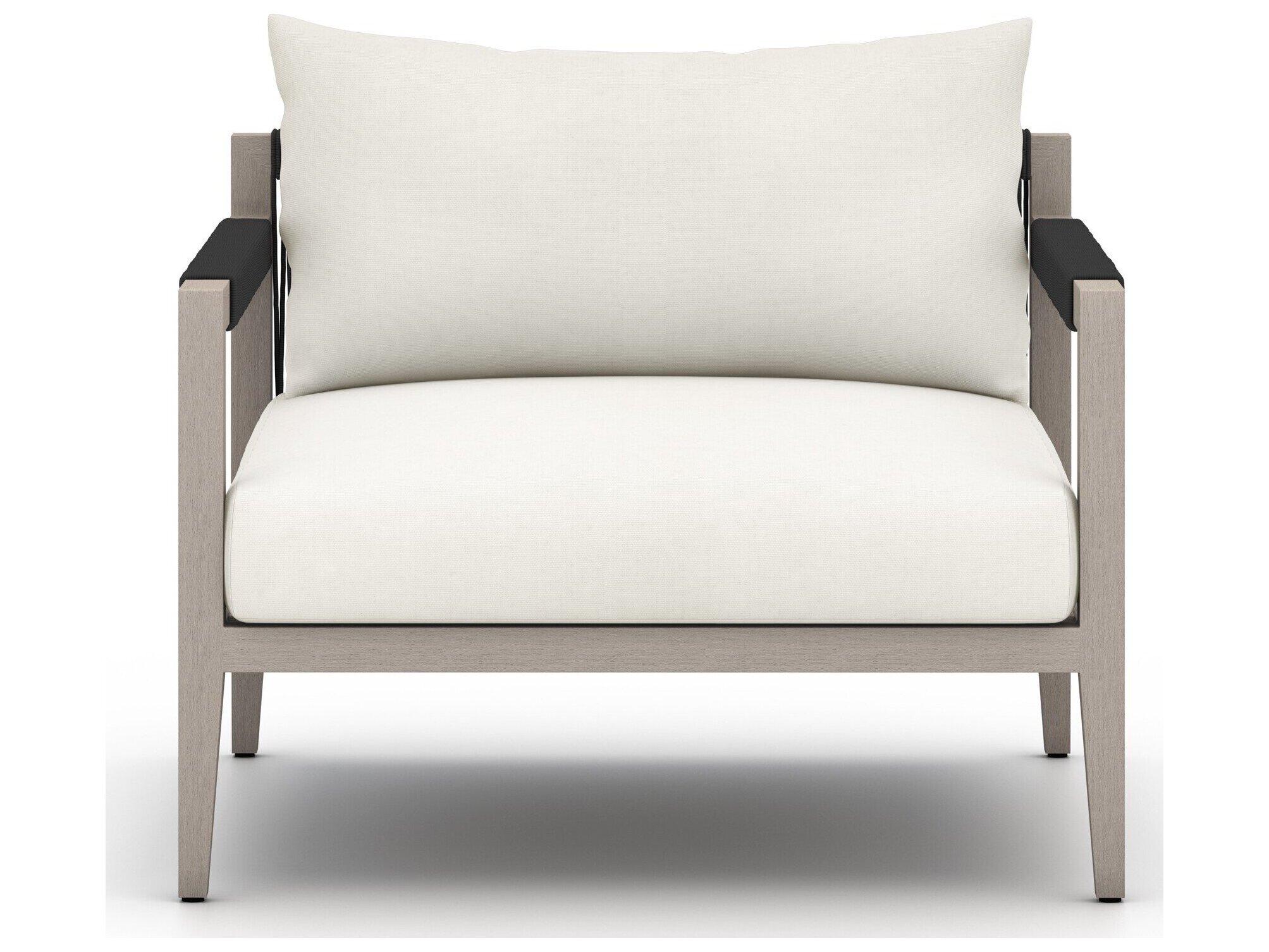 Four Hands Outdoor Solano Weathered Grey Teak / Dark Grey Rope Lounge Chair with Natural Ivory Cushion