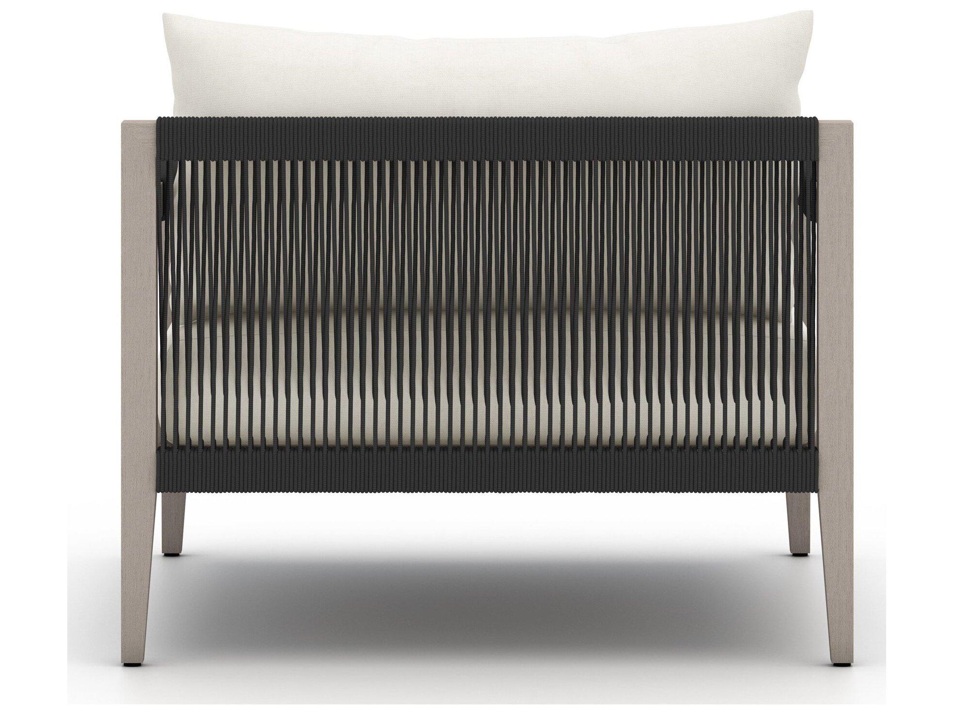 Four Hands Outdoor Solano Weathered Grey Teak / Dark Grey Rope Lounge Chair with Natural Ivory Cushion