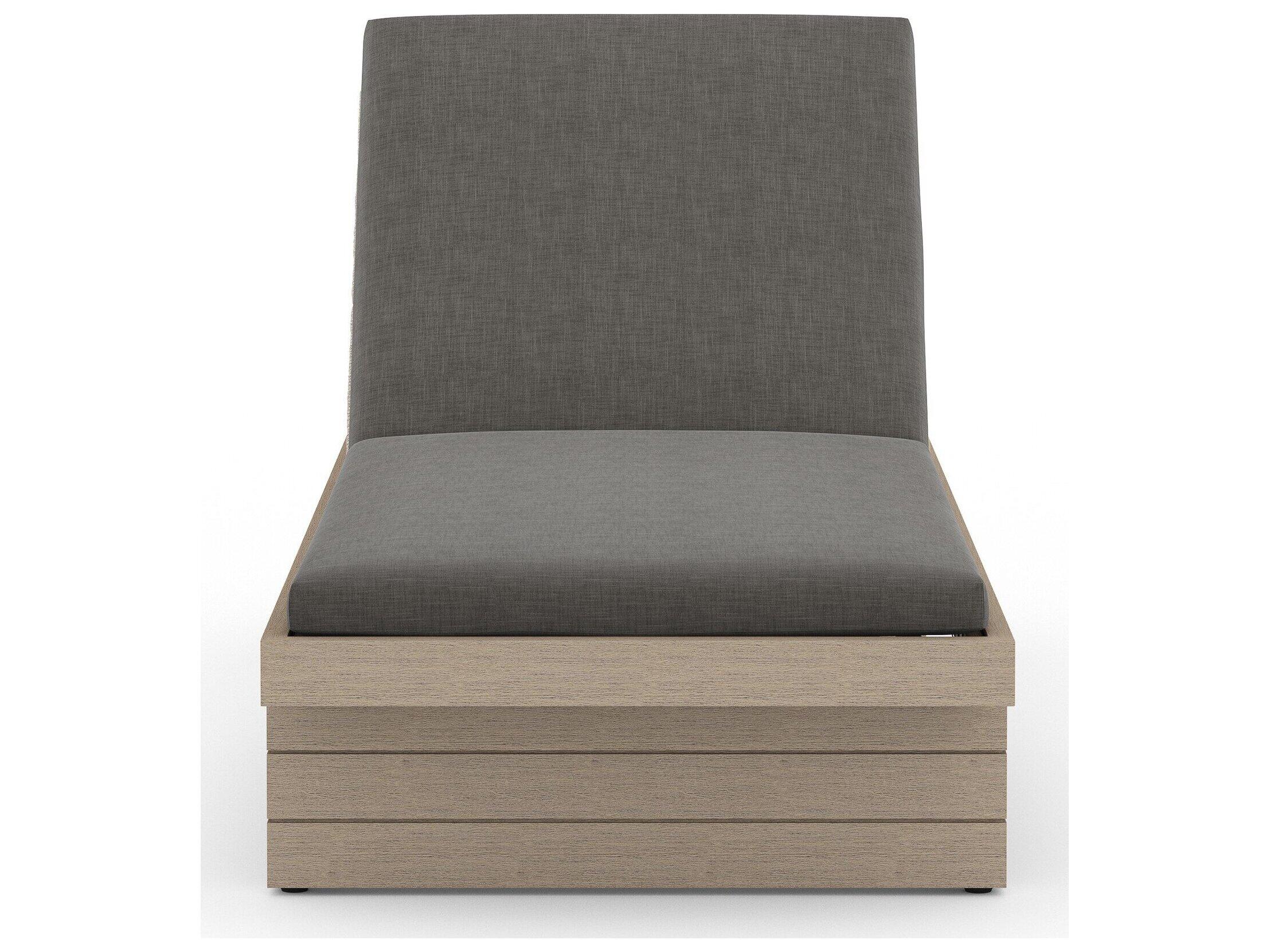 Four Hands Outdoor Solano Washed Brown Teak / Bronze Chaise Lounge with Charcoal Cushion