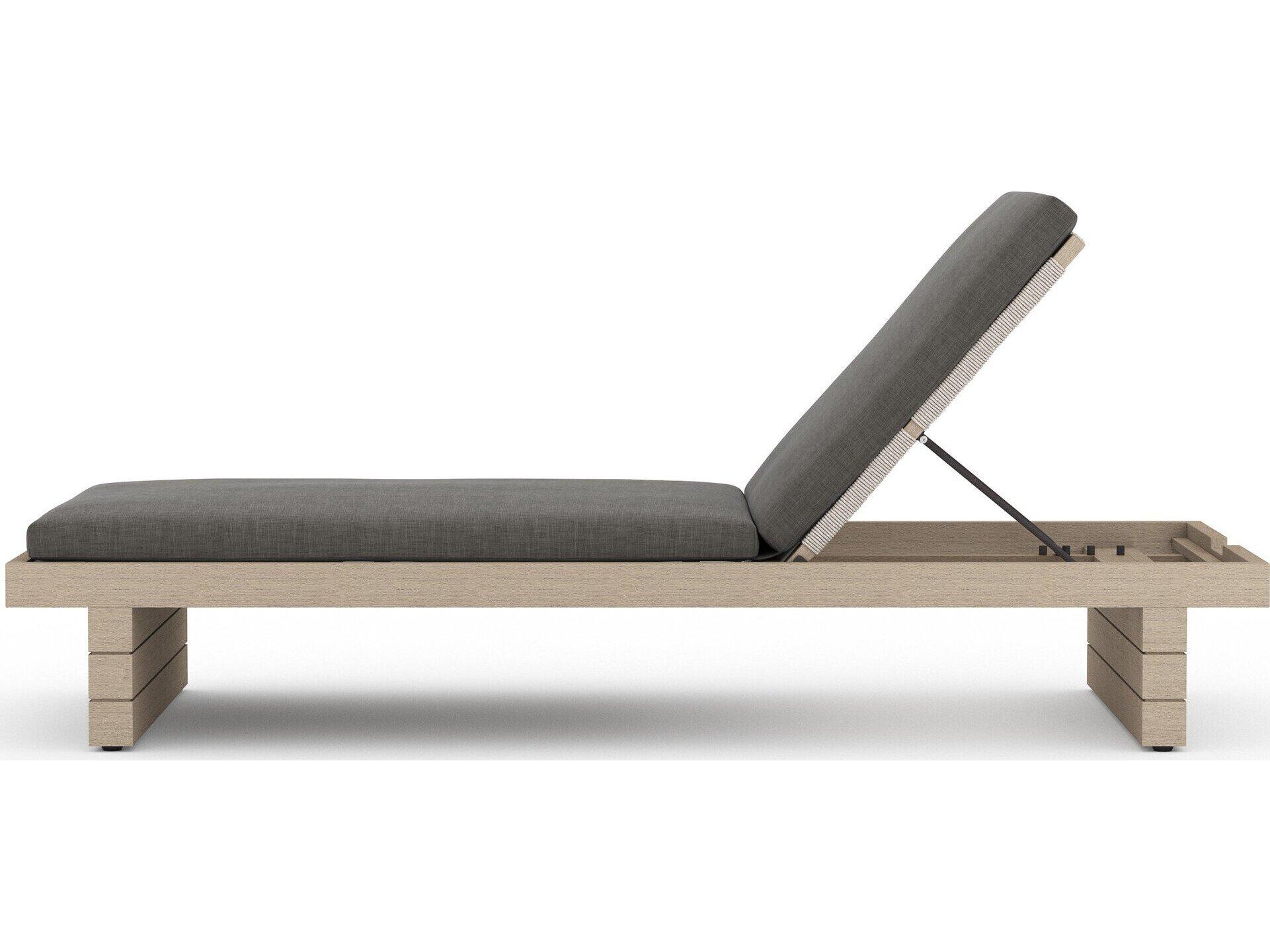 Four Hands Outdoor Solano Washed Brown Teak / Bronze Chaise Lounge with Charcoal Cushion