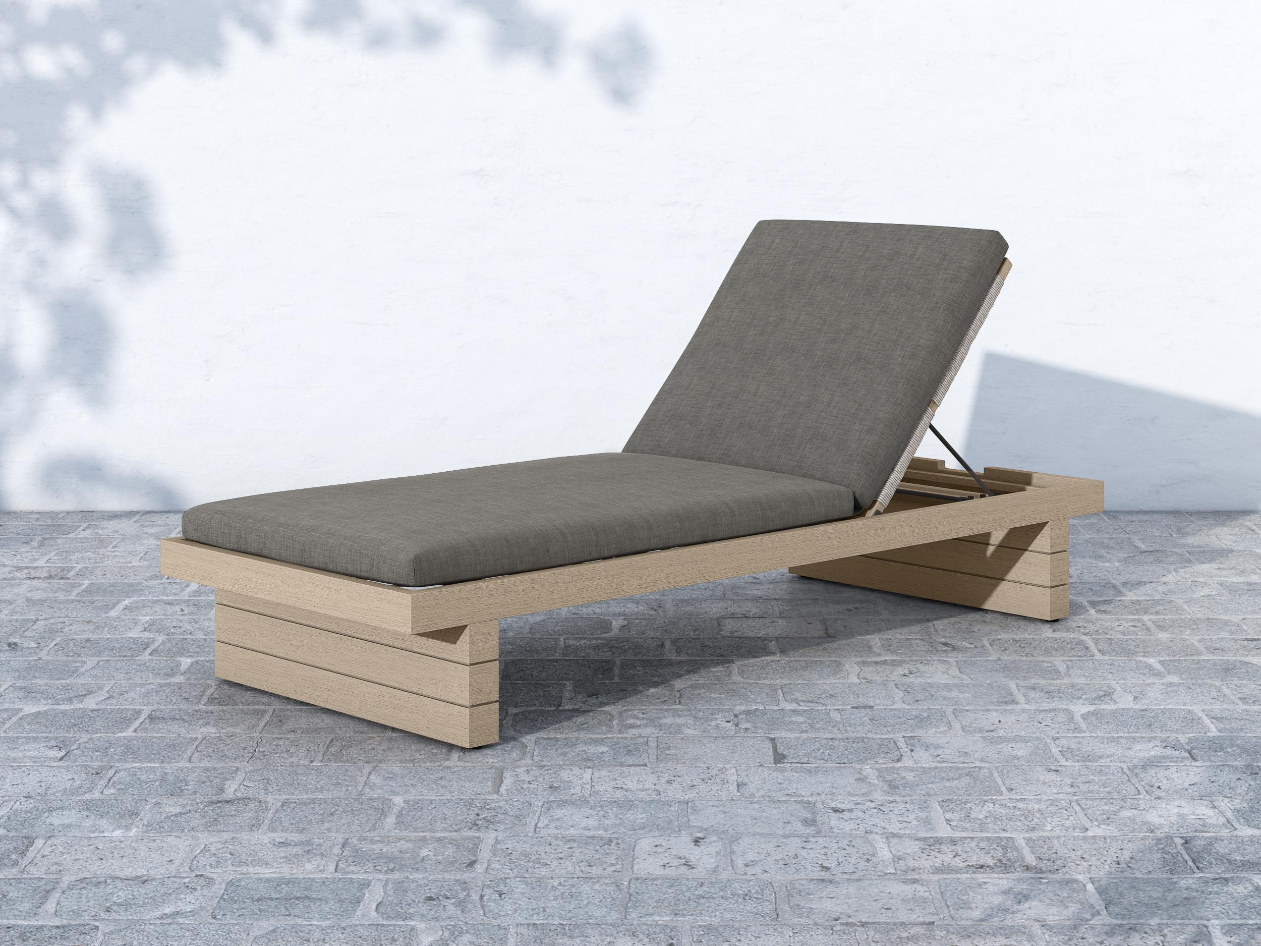 Four Hands Outdoor Solano Washed Brown Teak / Bronze Chaise Lounge with Charcoal Cushion