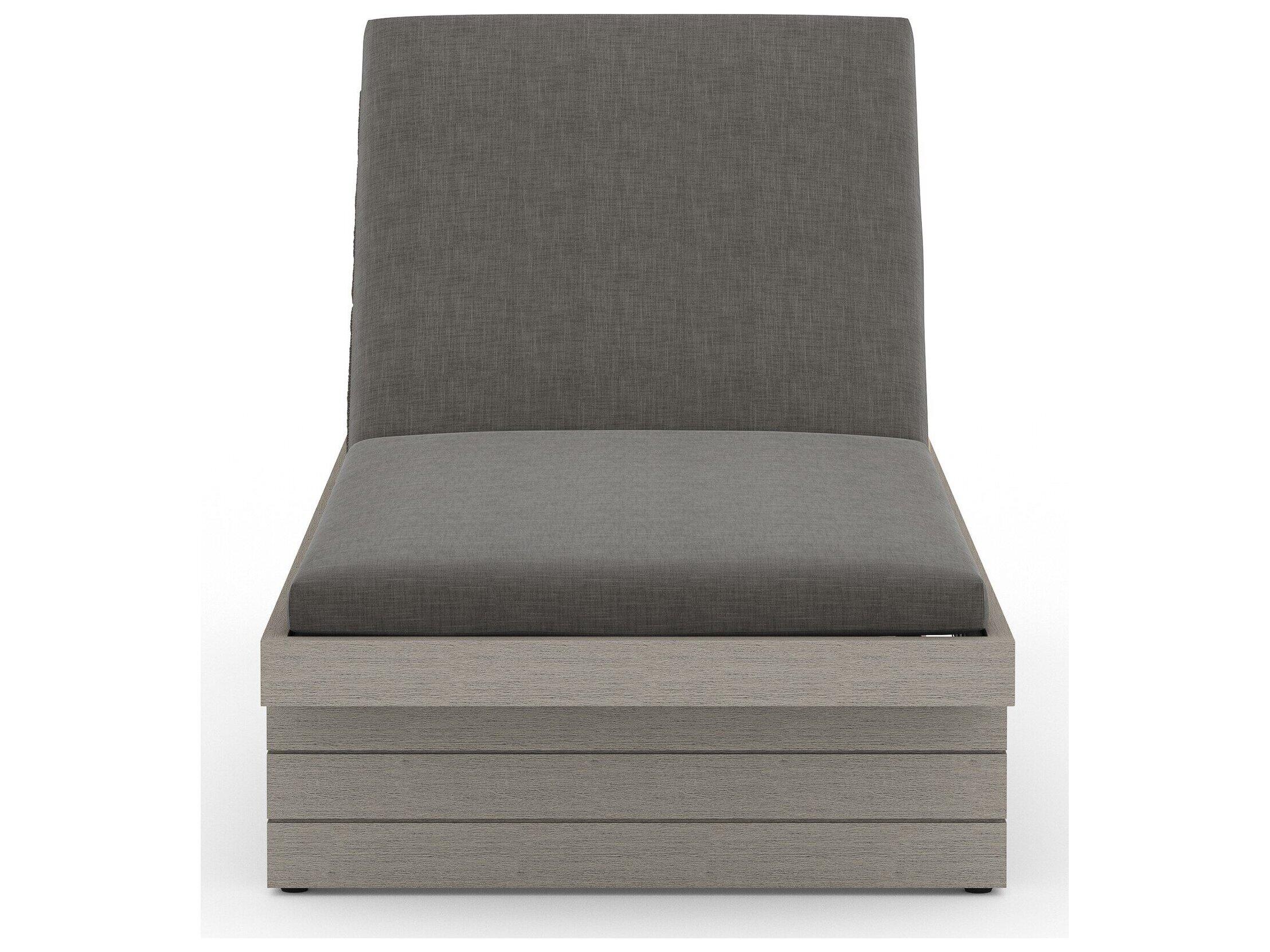 Four Hands Outdoor Solano Weathered Grey Teak Chaise Lounge with Charcoal Cushion