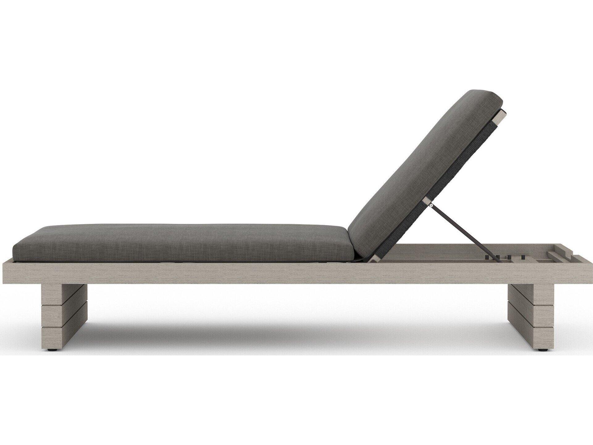 Four Hands Outdoor Solano Weathered Grey Teak Chaise Lounge with Charcoal Cushion