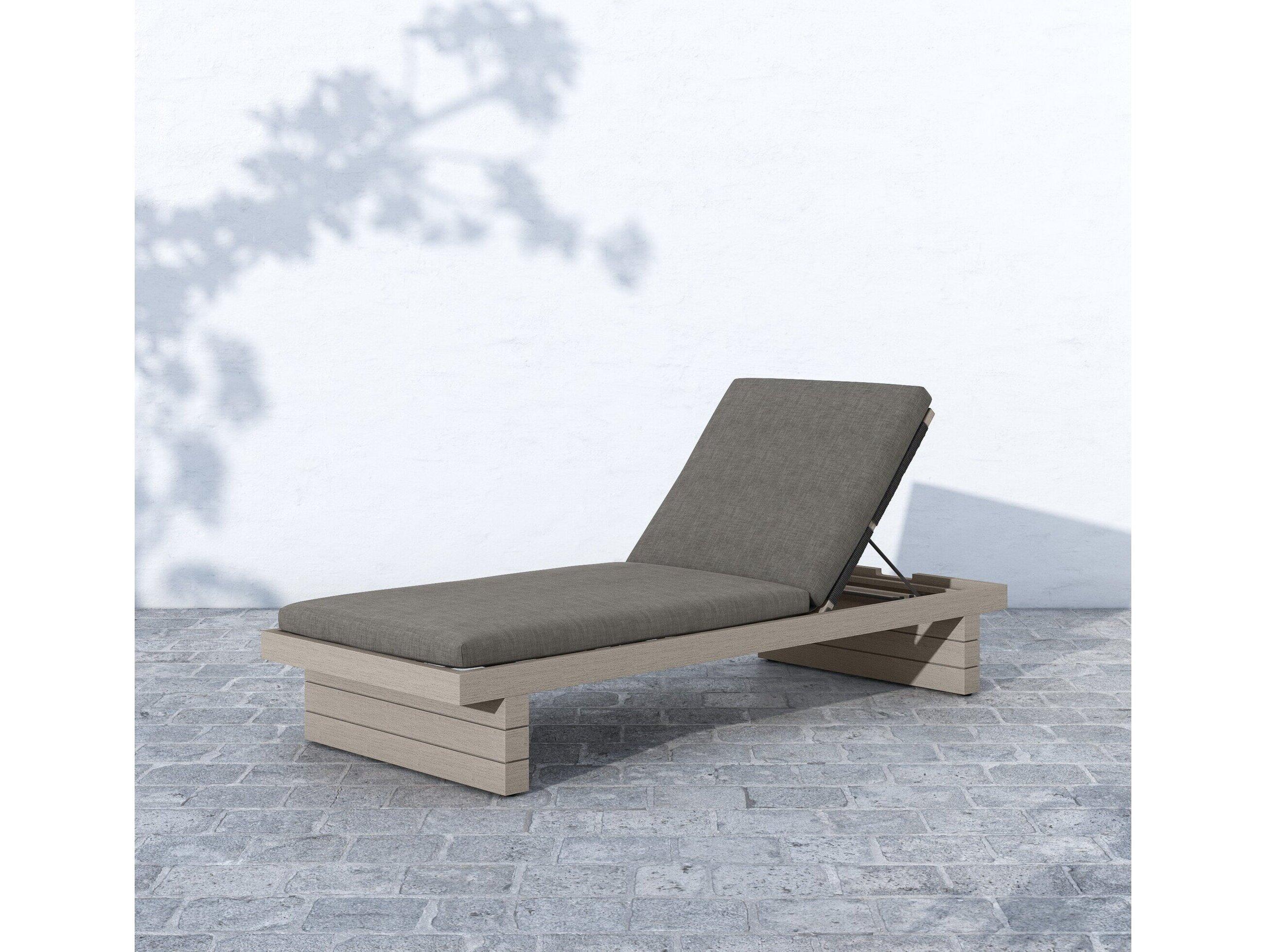 Four Hands Outdoor Solano Weathered Grey Teak Chaise Lounge with Charcoal Cushion