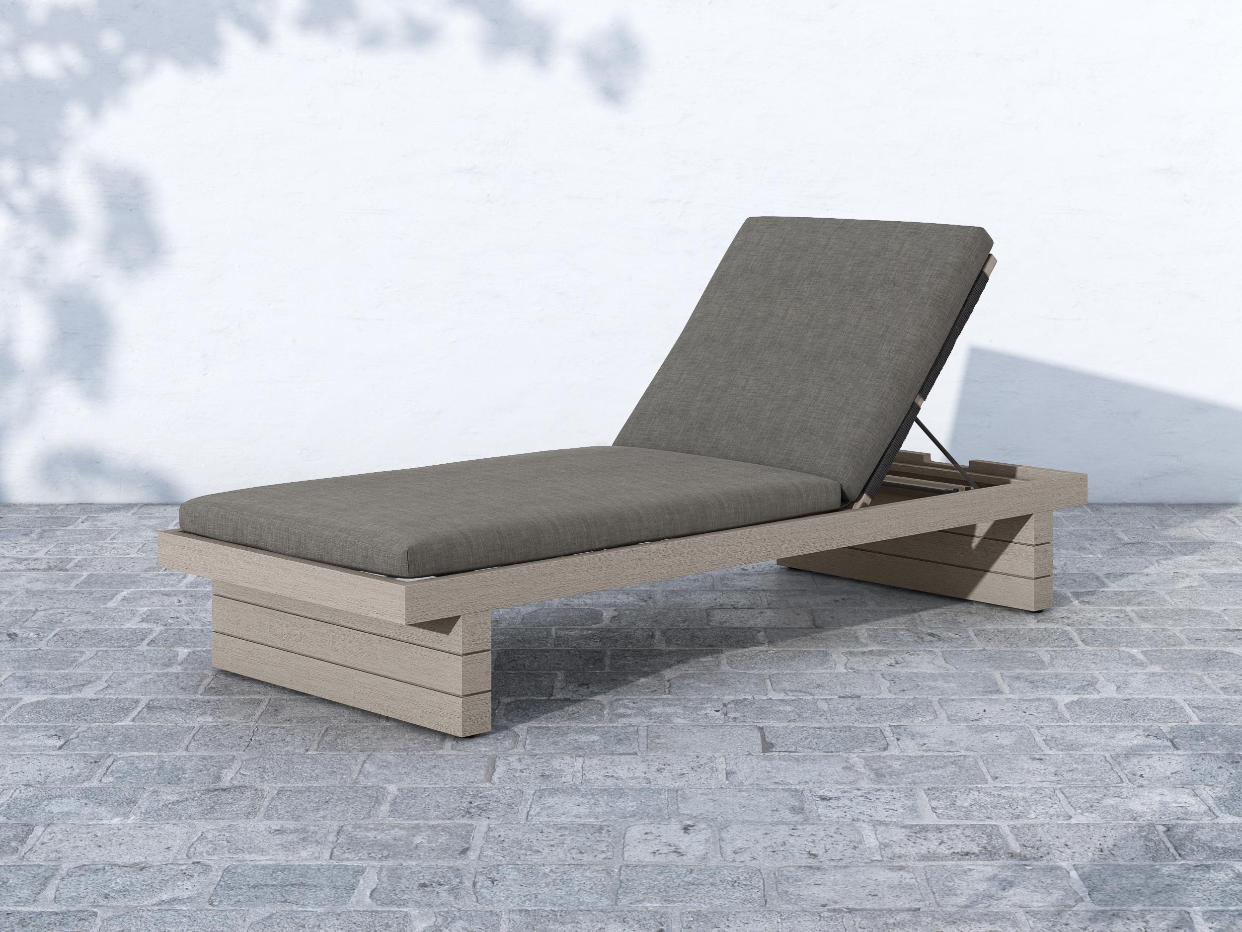 Four Hands Outdoor Solano Weathered Grey Teak Chaise Lounge with Charcoal Cushion