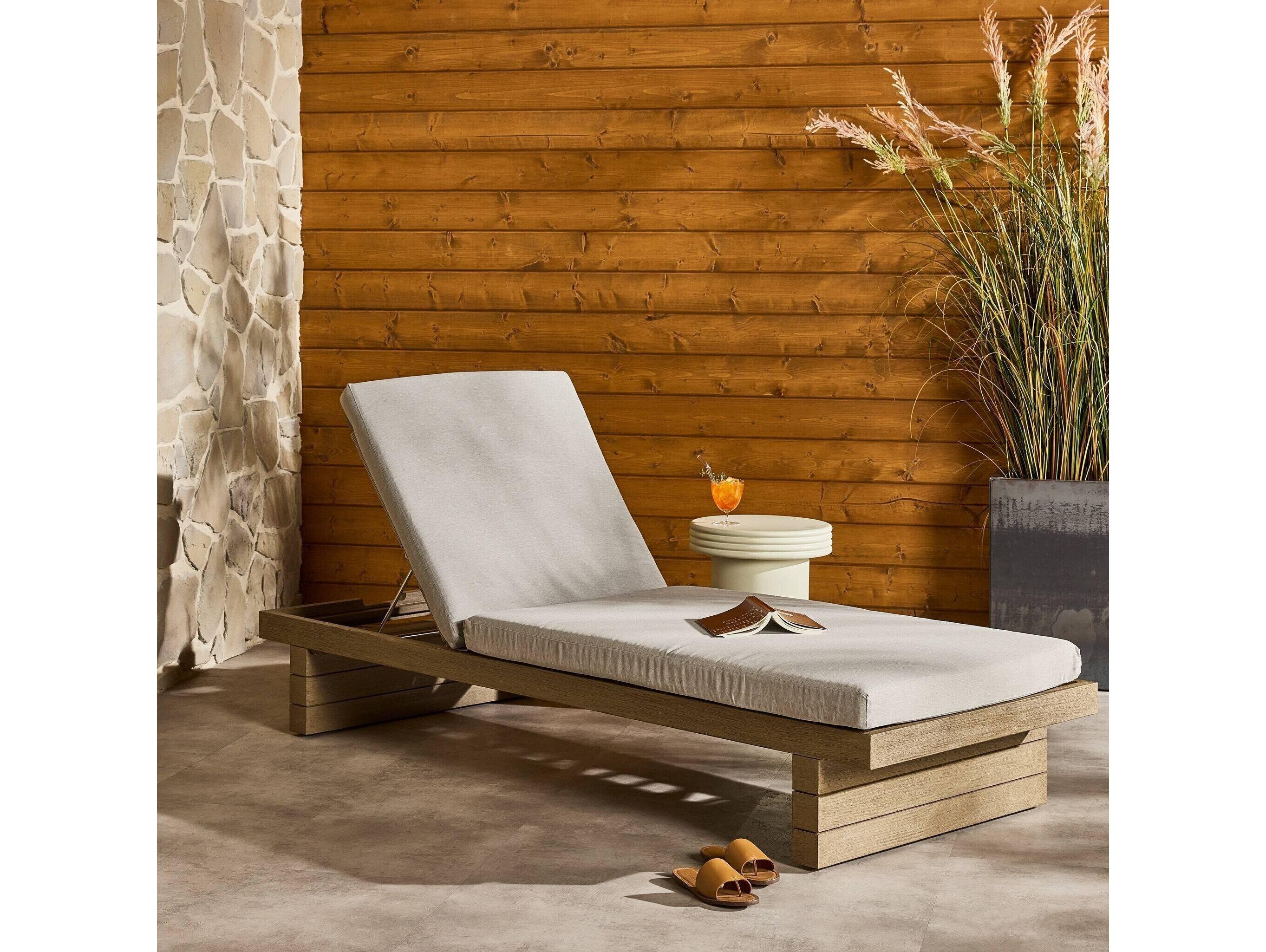 Four Hands Outdoor Solano Washed Brown Teak / Bronze / Grey Rope Chaise Lounge with Stone Grey Cushion