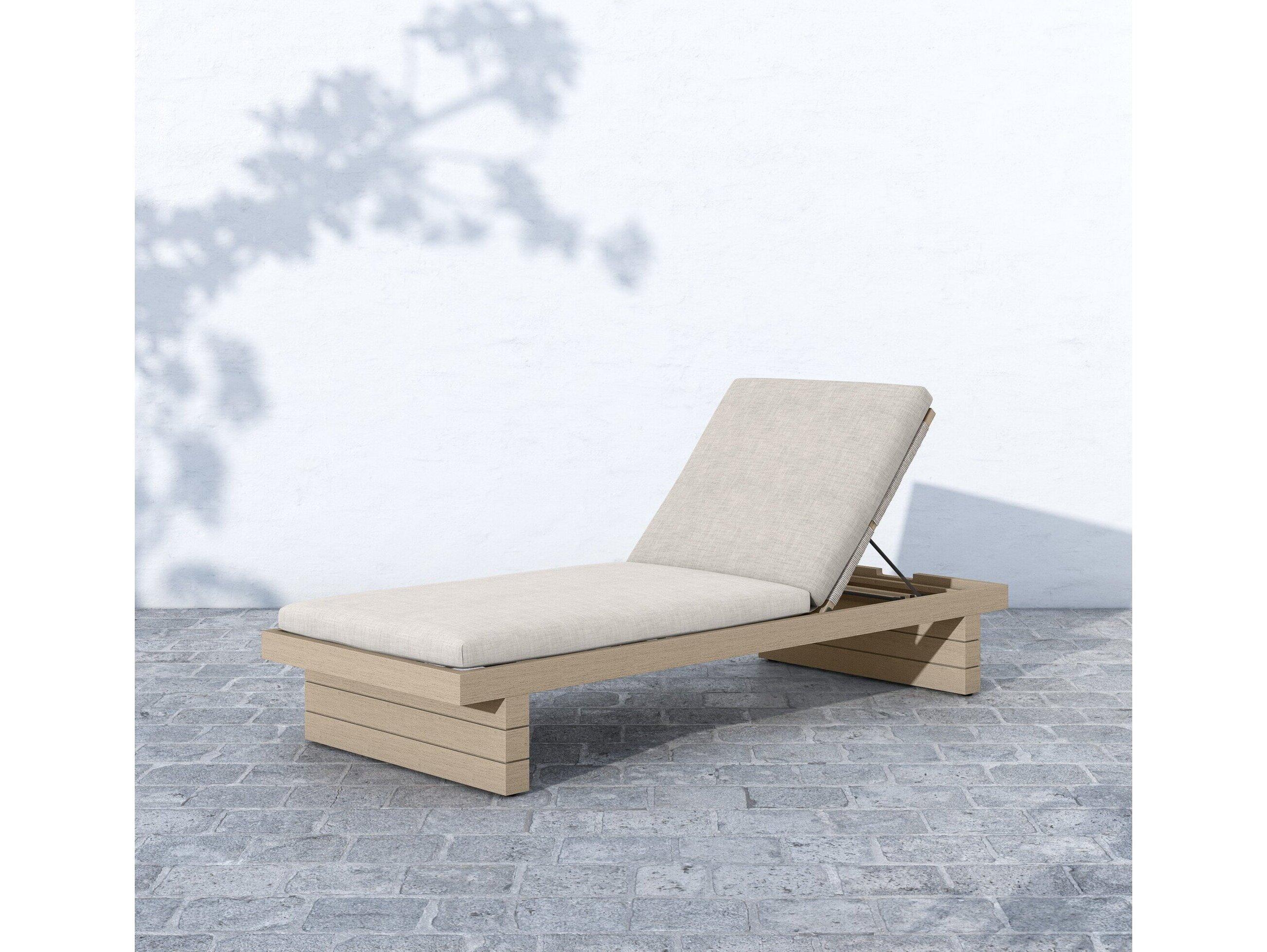 Four Hands Outdoor Solano Washed Brown Teak / Bronze / Grey Rope Chaise Lounge with Stone Grey Cushion