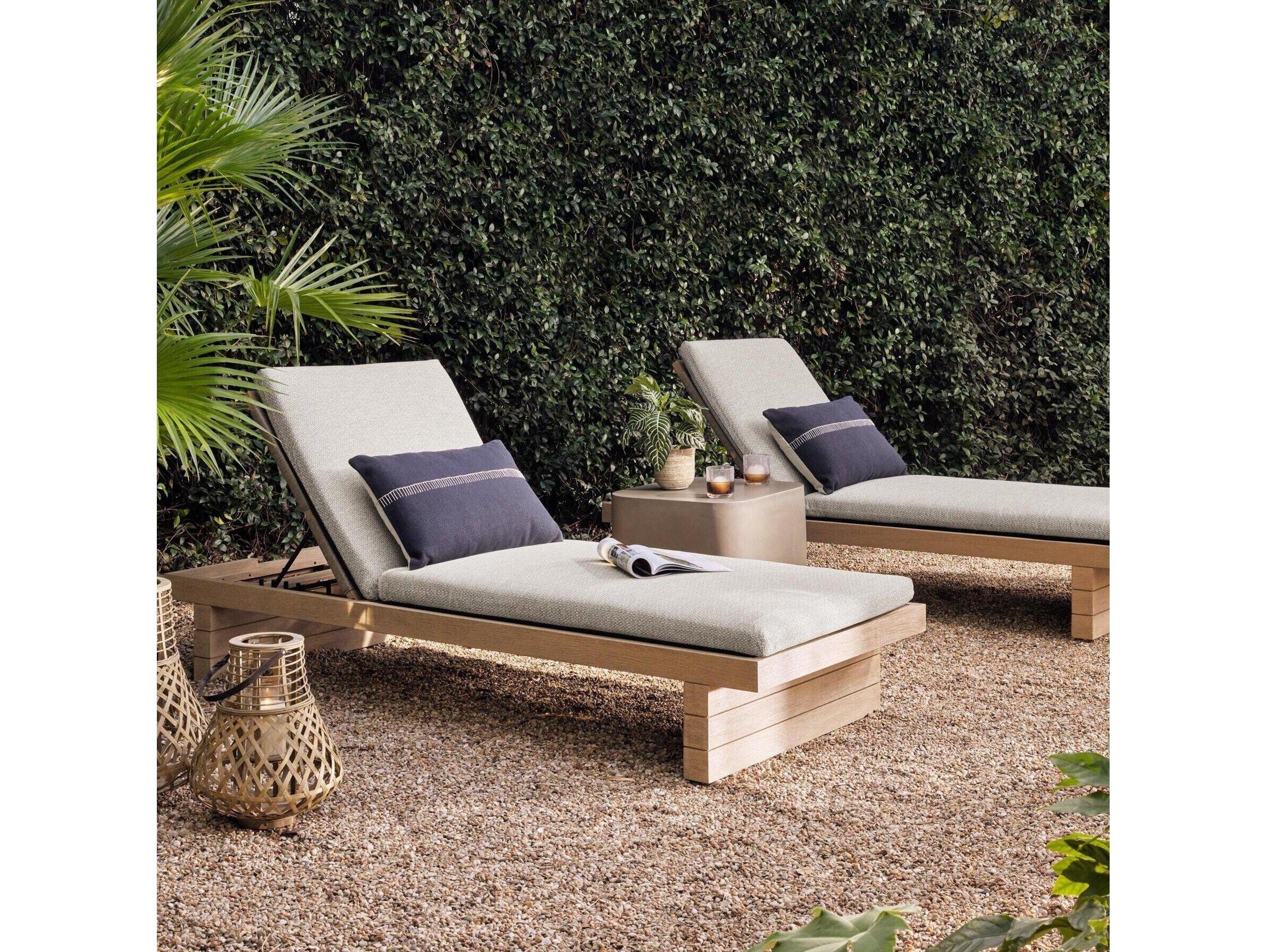 Four Hands Outdoor Solano Washed Brown Teak / Bronze / Grey Rope Chaise Lounge with Faye Ash Cushion