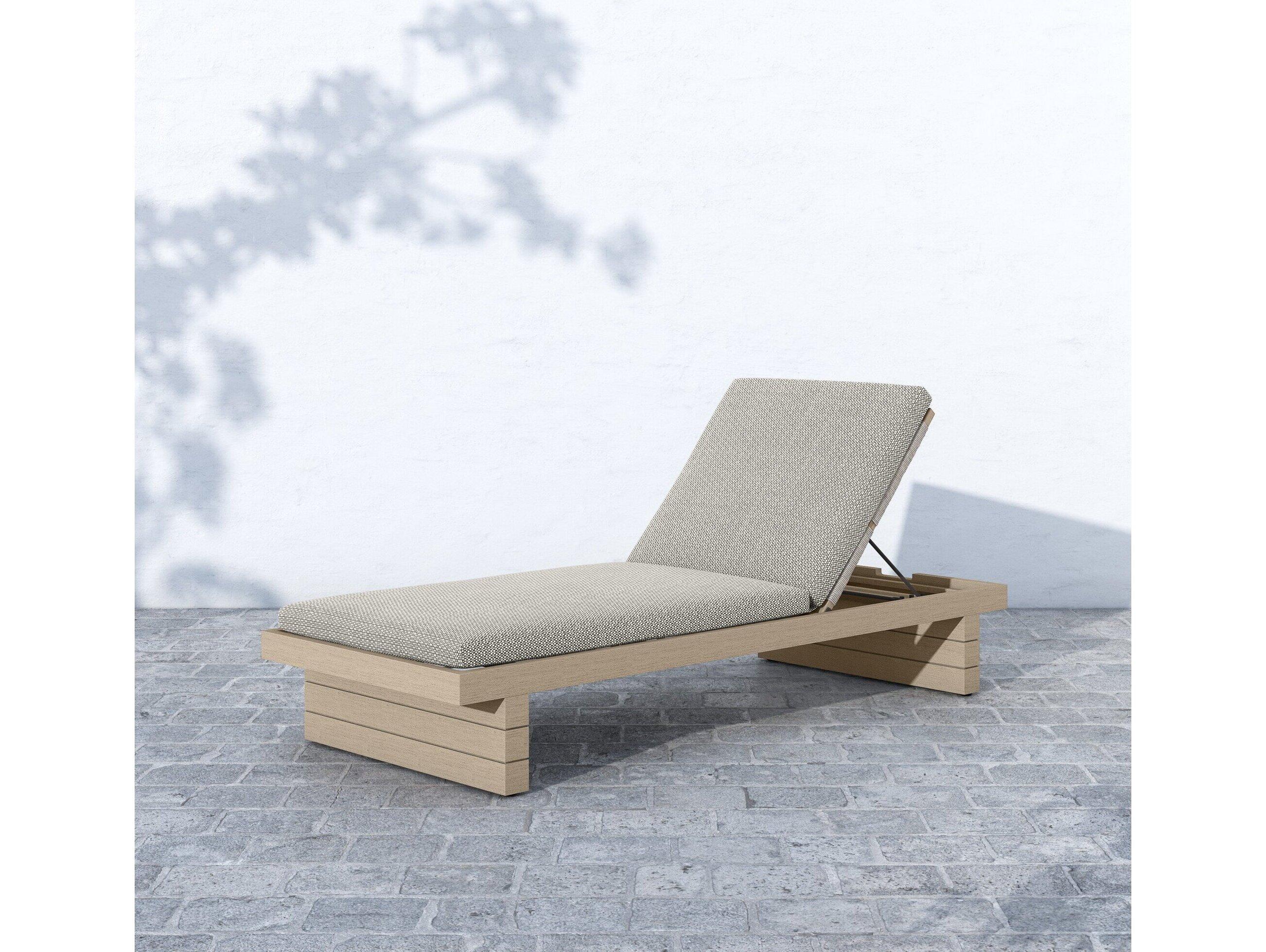 Four Hands Outdoor Solano Washed Brown Teak / Bronze / Grey Rope Chaise Lounge with Faye Ash Cushion