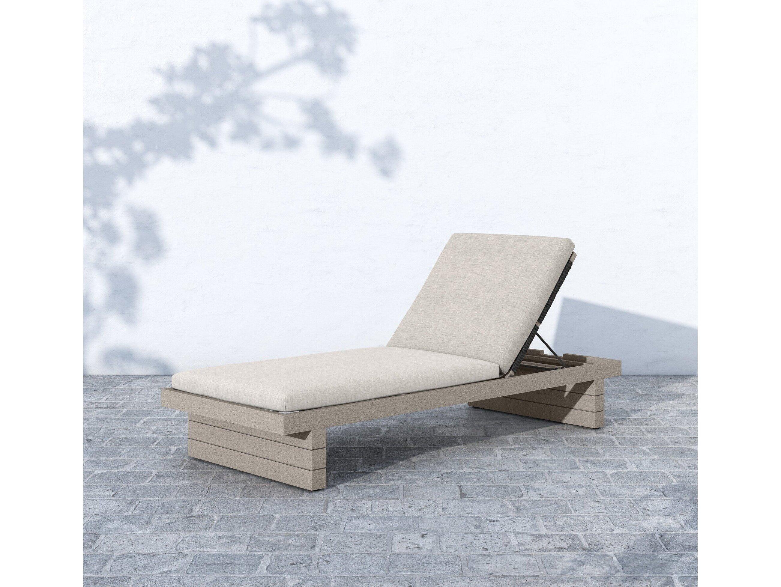 Four Hands Outdoor Solano Washed Brown Teak / Bronze / Grey Rope Chaise Lounge with Faye Sand Cushion