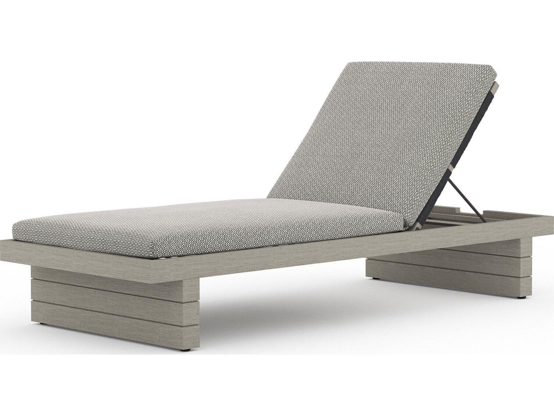 Four Hands Outdoor Solano Weathered Grey Teak Chaise Lounge with Faye Ash Cushion