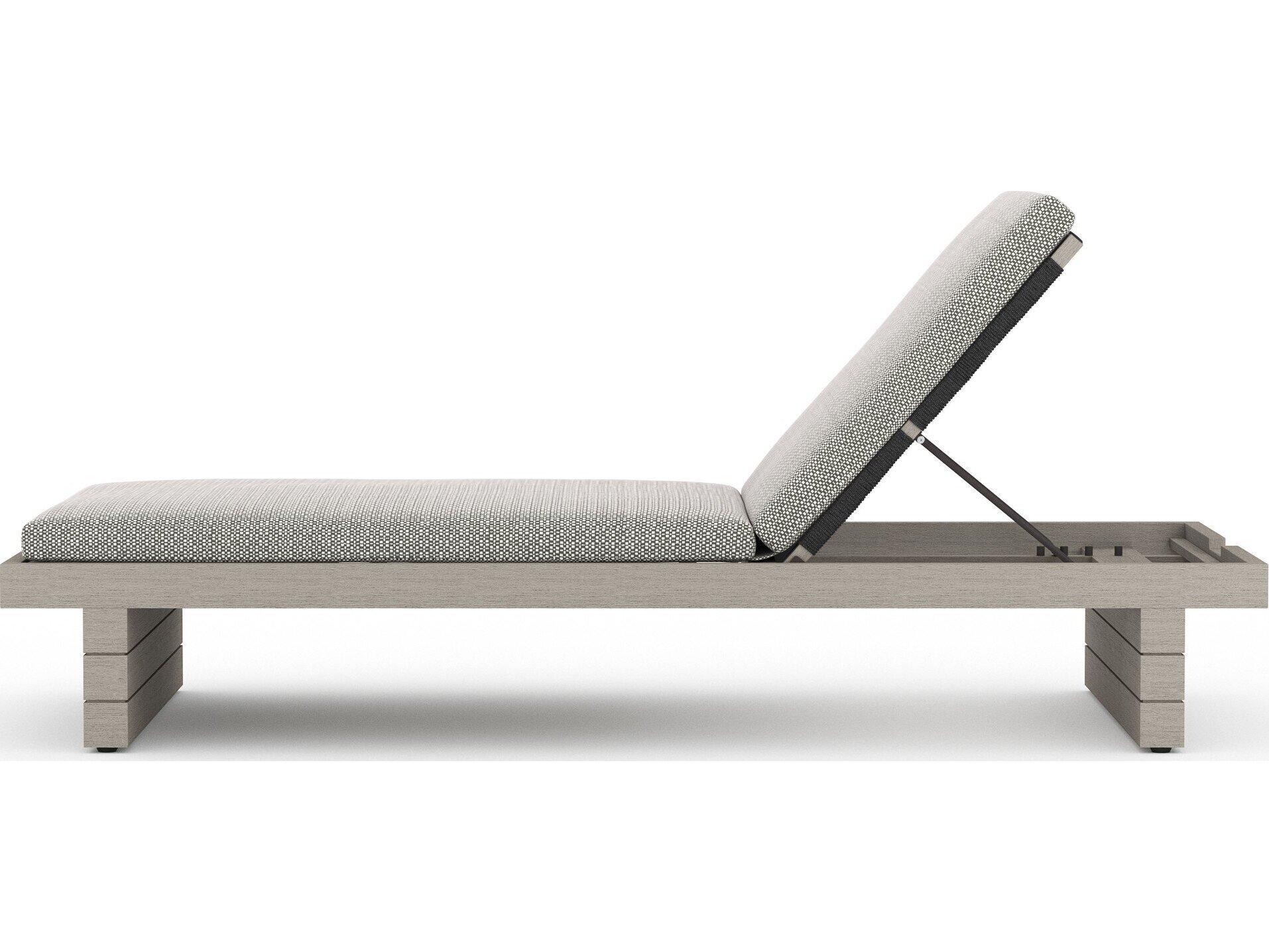 Four Hands Outdoor Solano Weathered Grey Teak Chaise Lounge with Faye Ash Cushion