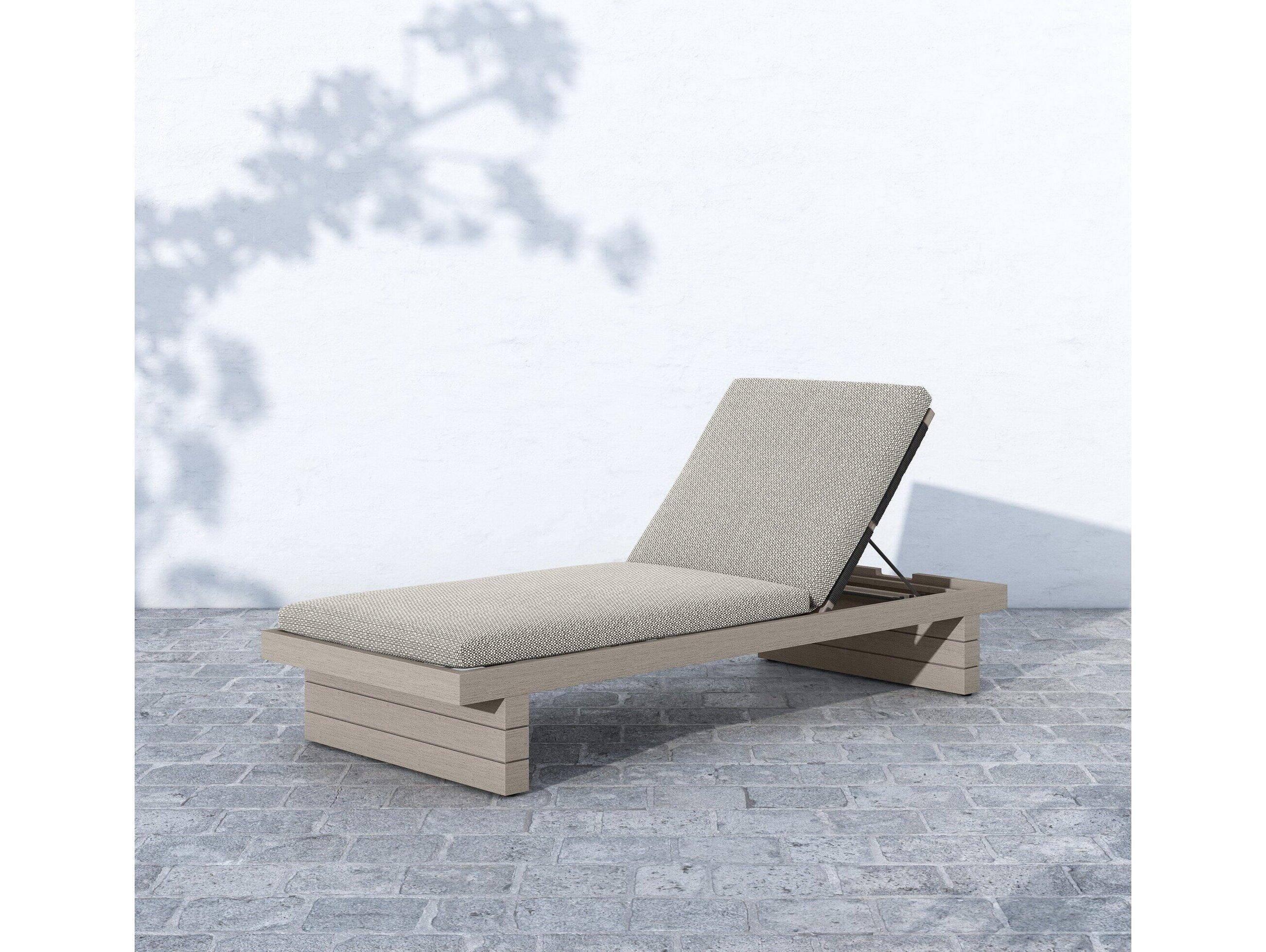 Four Hands Outdoor Solano Weathered Grey Teak Chaise Lounge with Faye Ash Cushion