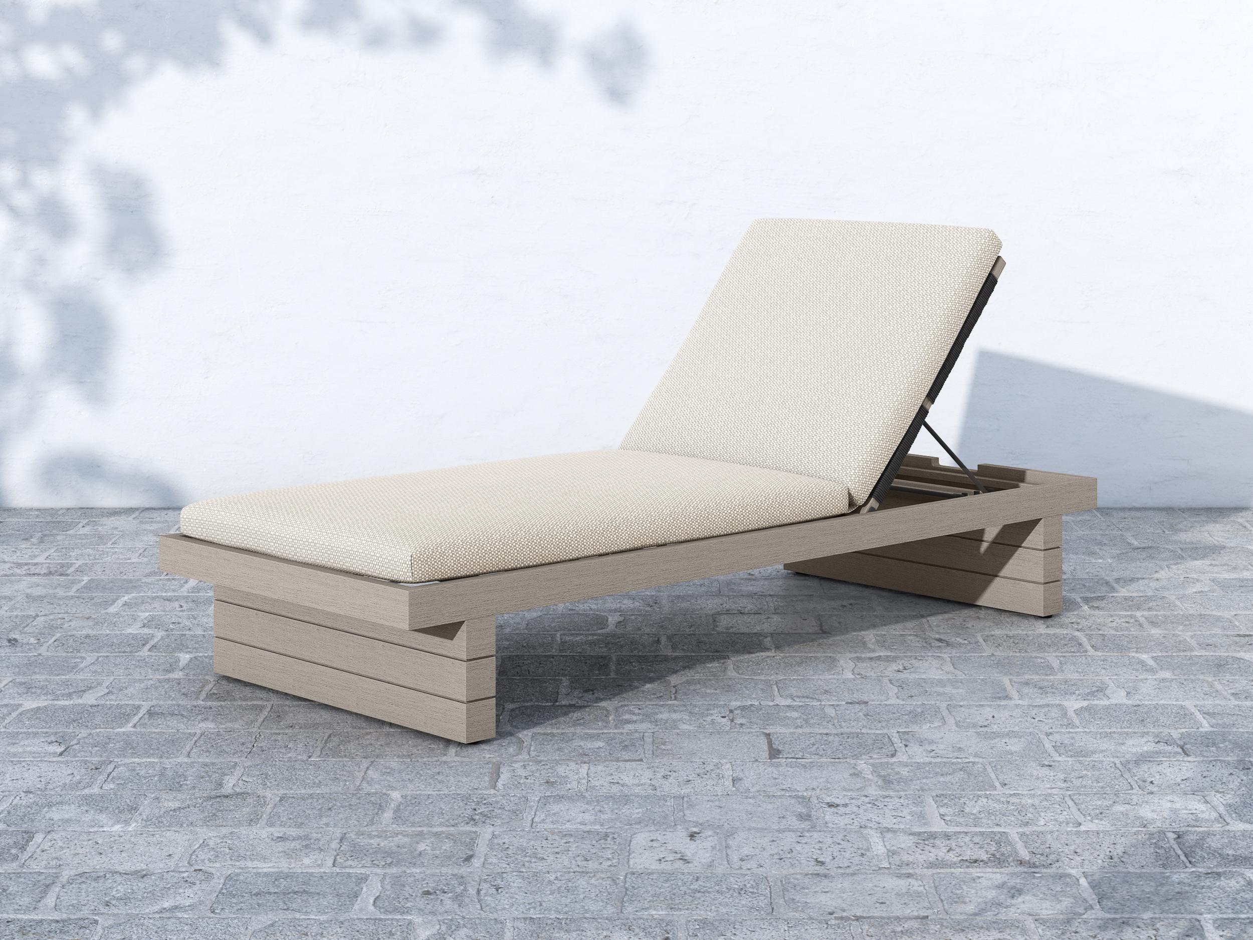 Luxecor Globetrotter Outdoor Weathered Grey Teak Chaise Lounge with Faye Sand Cushion