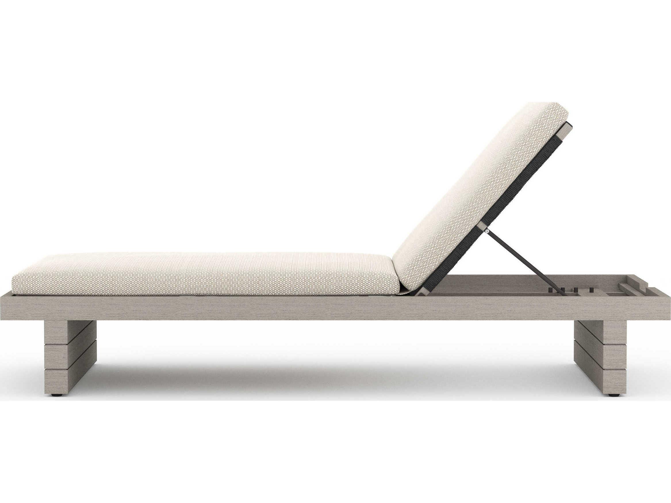 Luxecor Globetrotter Outdoor Weathered Grey Teak Chaise Lounge with Faye Sand Cushion