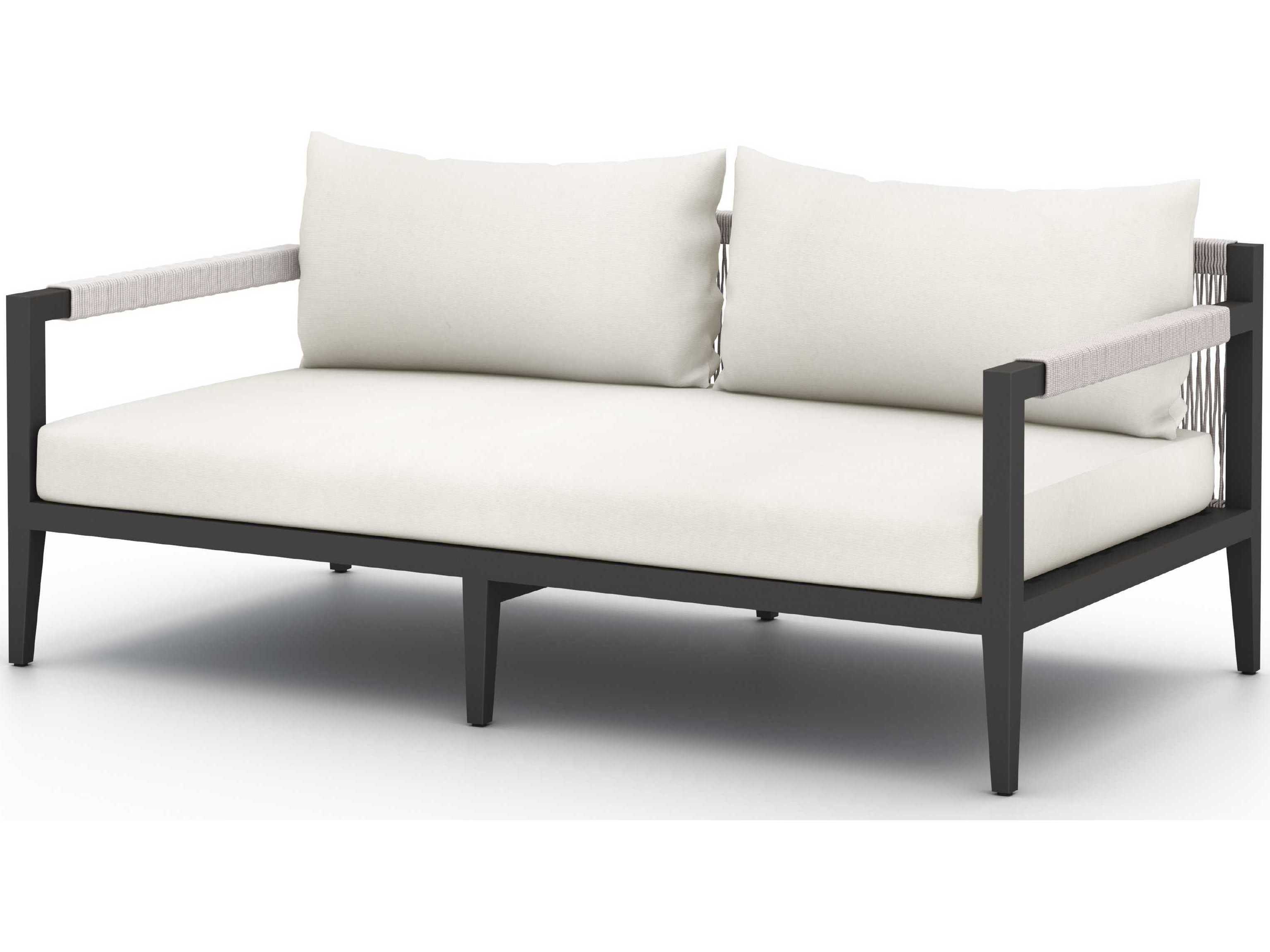 Four Hands Outdoor Solano Bronze Aluminum / Ivory Rope Loveseat with Natural Ivory Cushion