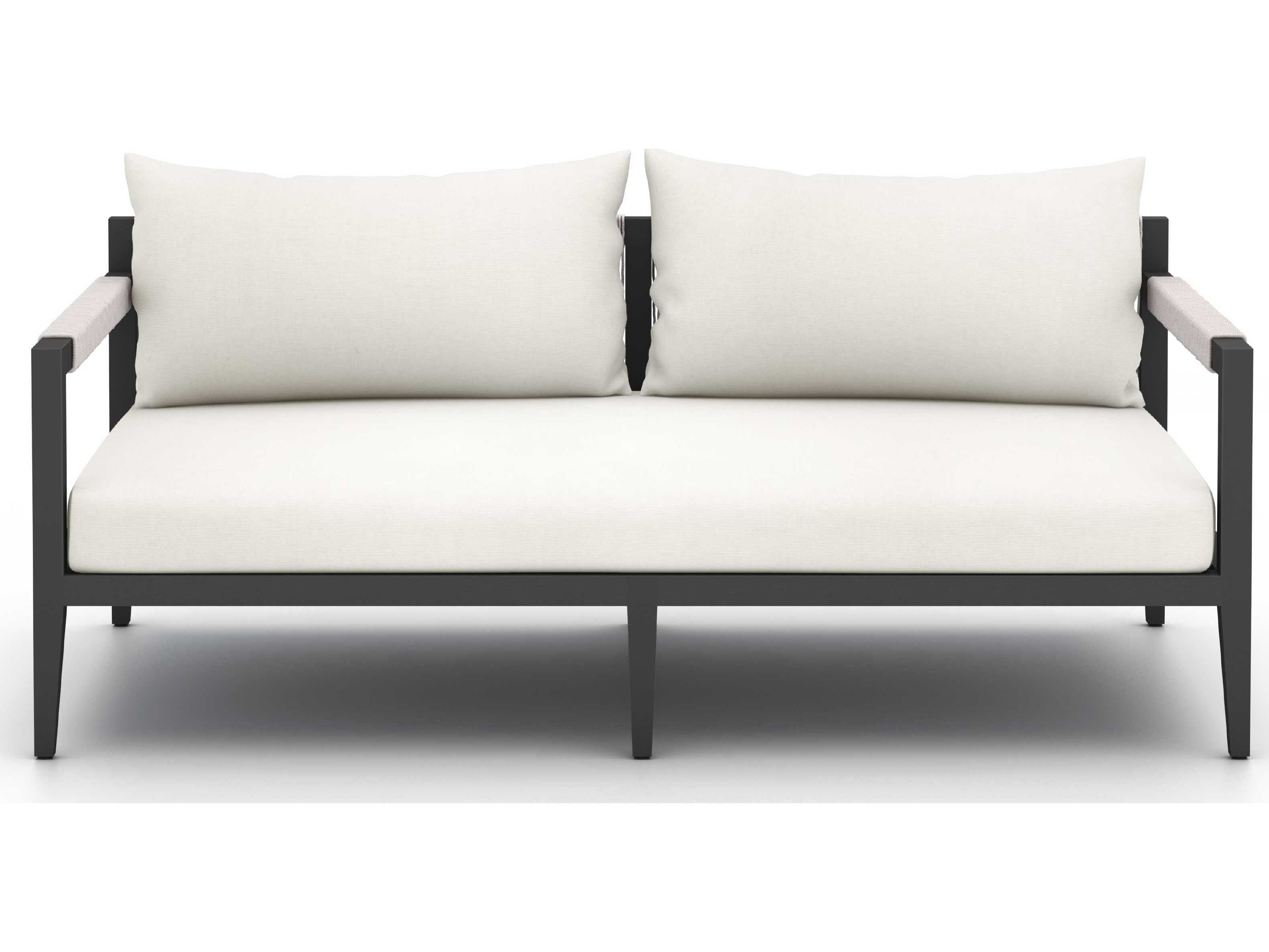 Four Hands Outdoor Solano Bronze Aluminum / Ivory Rope Loveseat with Natural Ivory Cushion