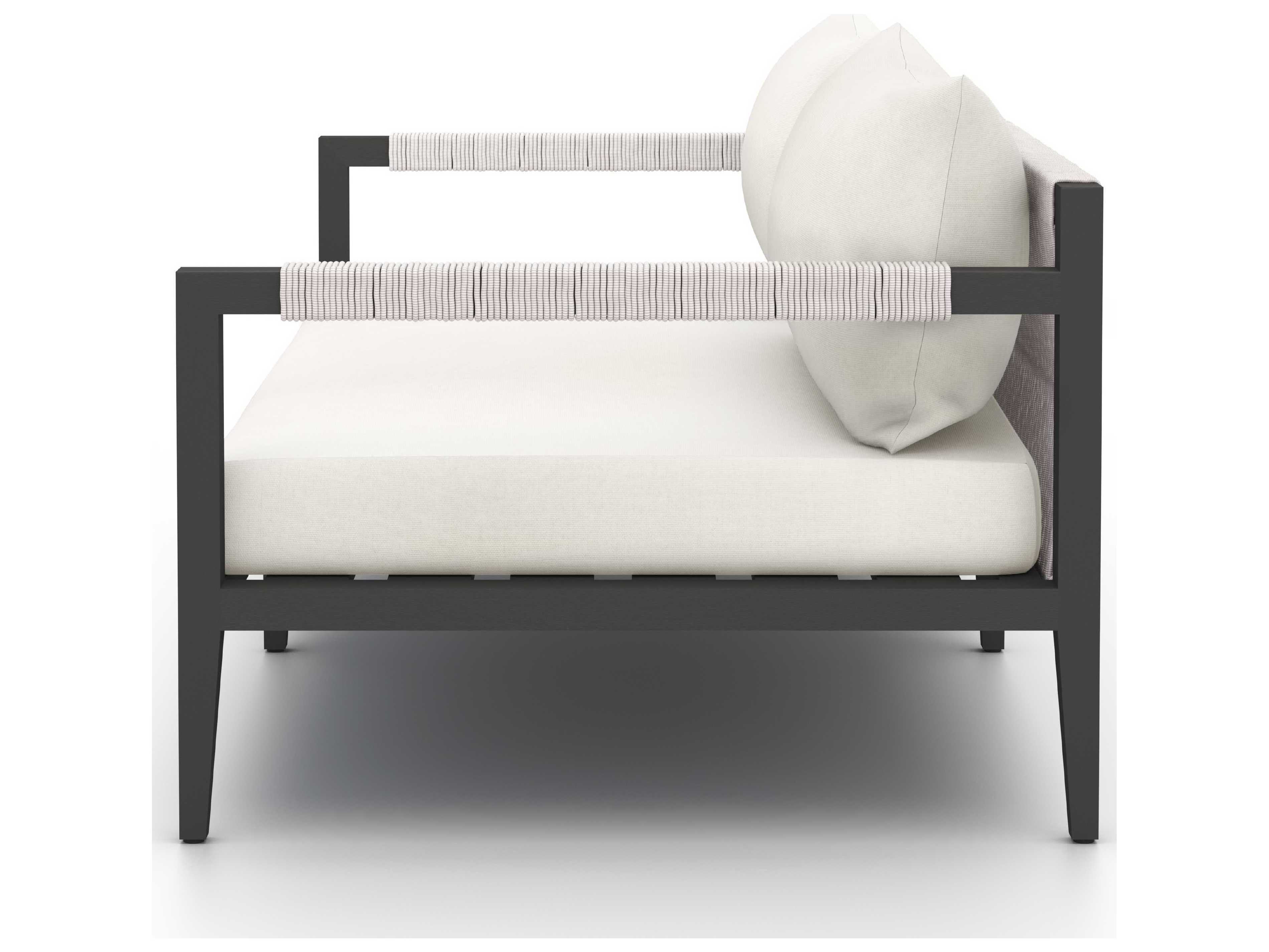 Four Hands Outdoor Solano Bronze Aluminum / Ivory Rope Loveseat with Natural Ivory Cushion