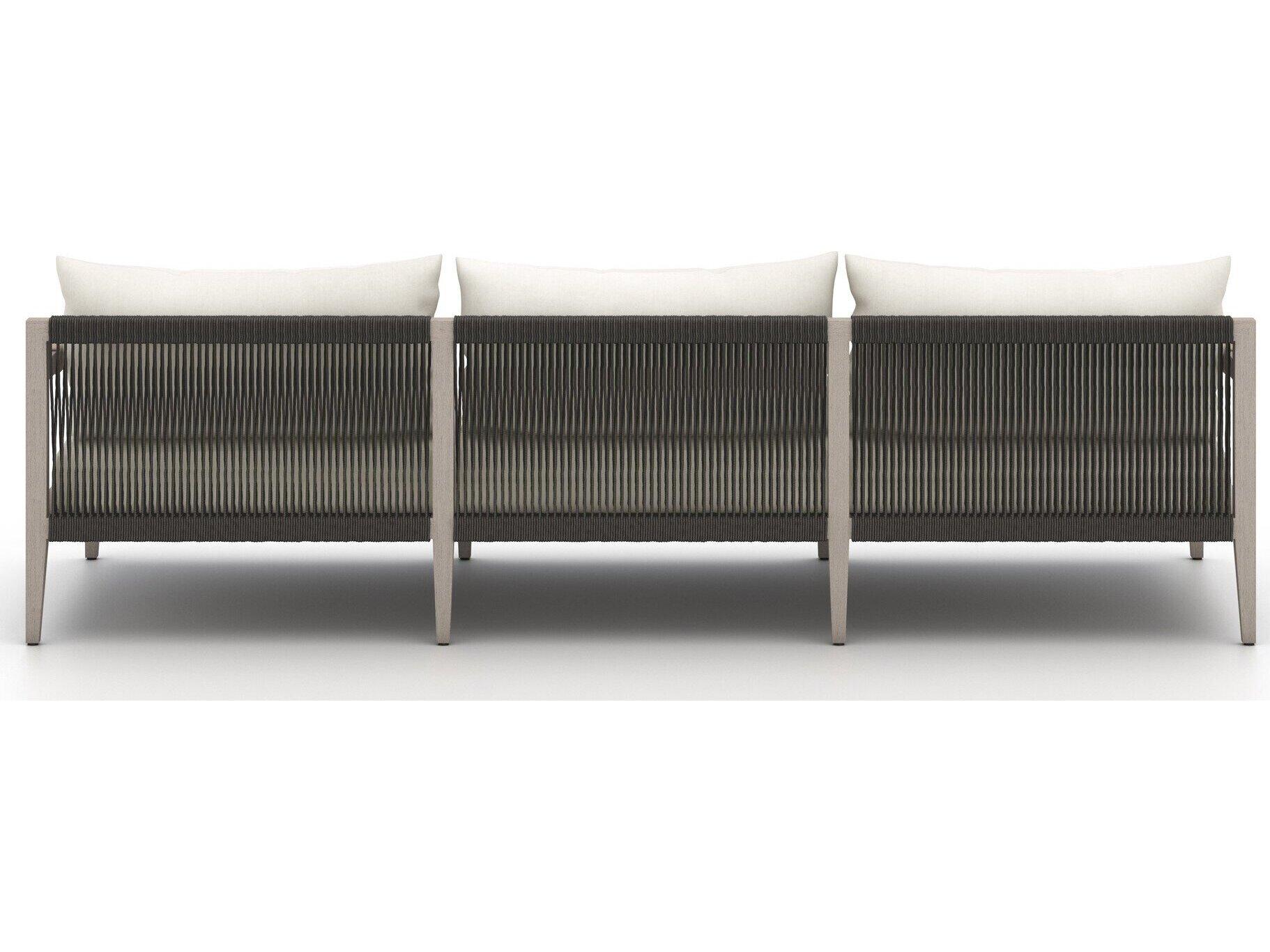 Four Hands Outdoor Solano Natural Ivory / Weathered Grey Dark Rope Polypropylene Teak Cushion Sofa