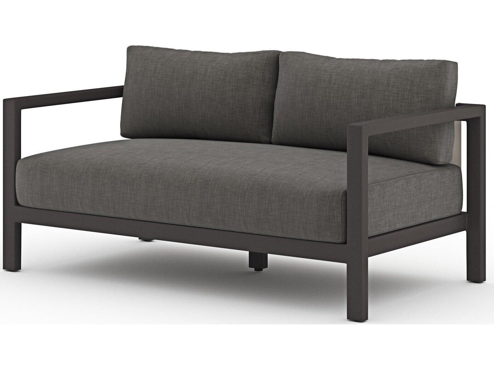 Four Hands Outdoor Solano Bronze Aluminum / Ivory Rope Loveseat with Charcoal Cushion