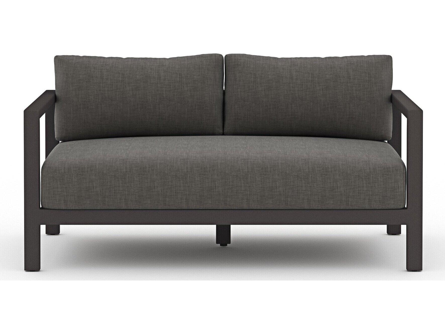 Four Hands Outdoor Solano Bronze Aluminum / Ivory Rope Loveseat with Charcoal Cushion