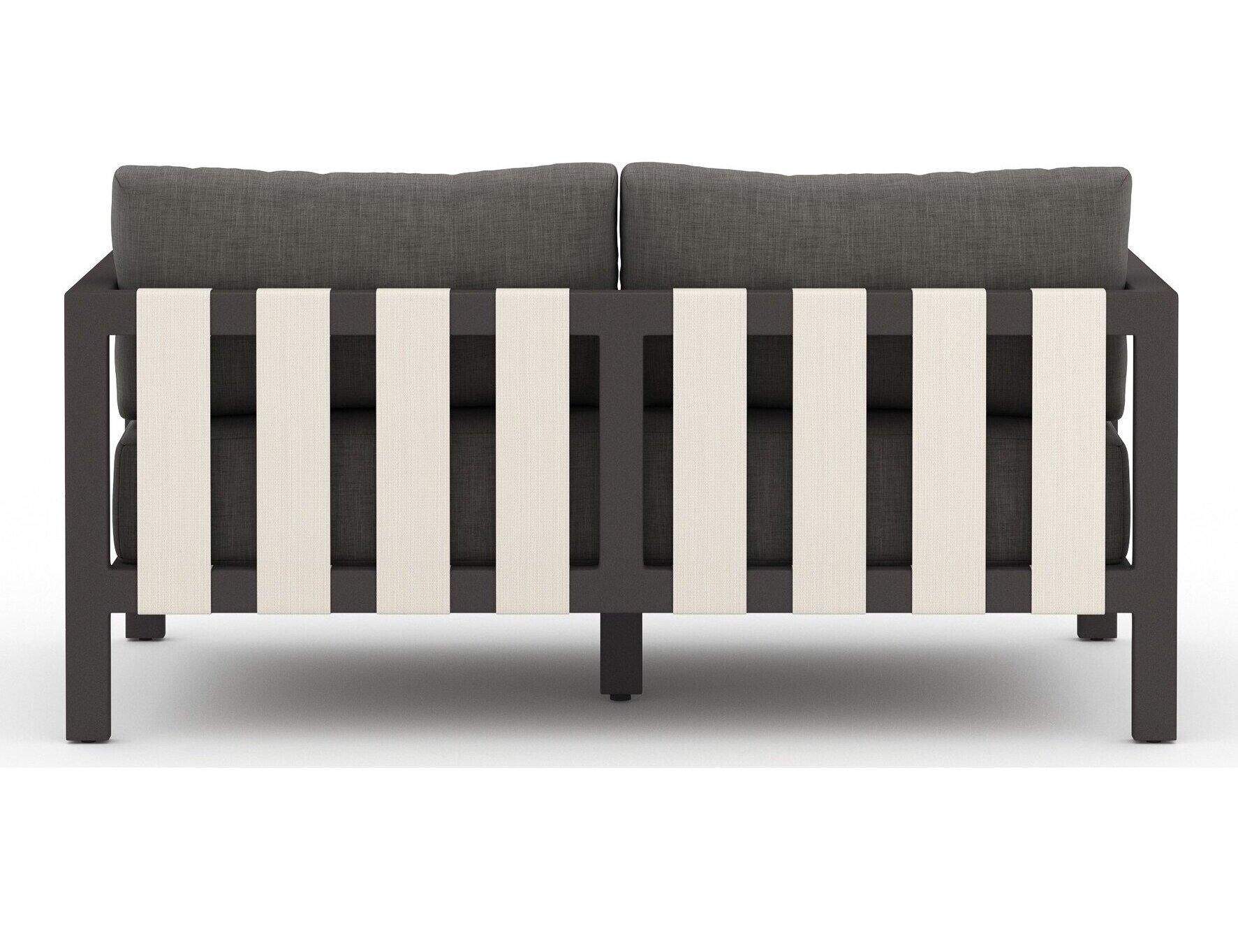 Four Hands Outdoor Solano Bronze Aluminum / Ivory Rope Loveseat with Charcoal Cushion