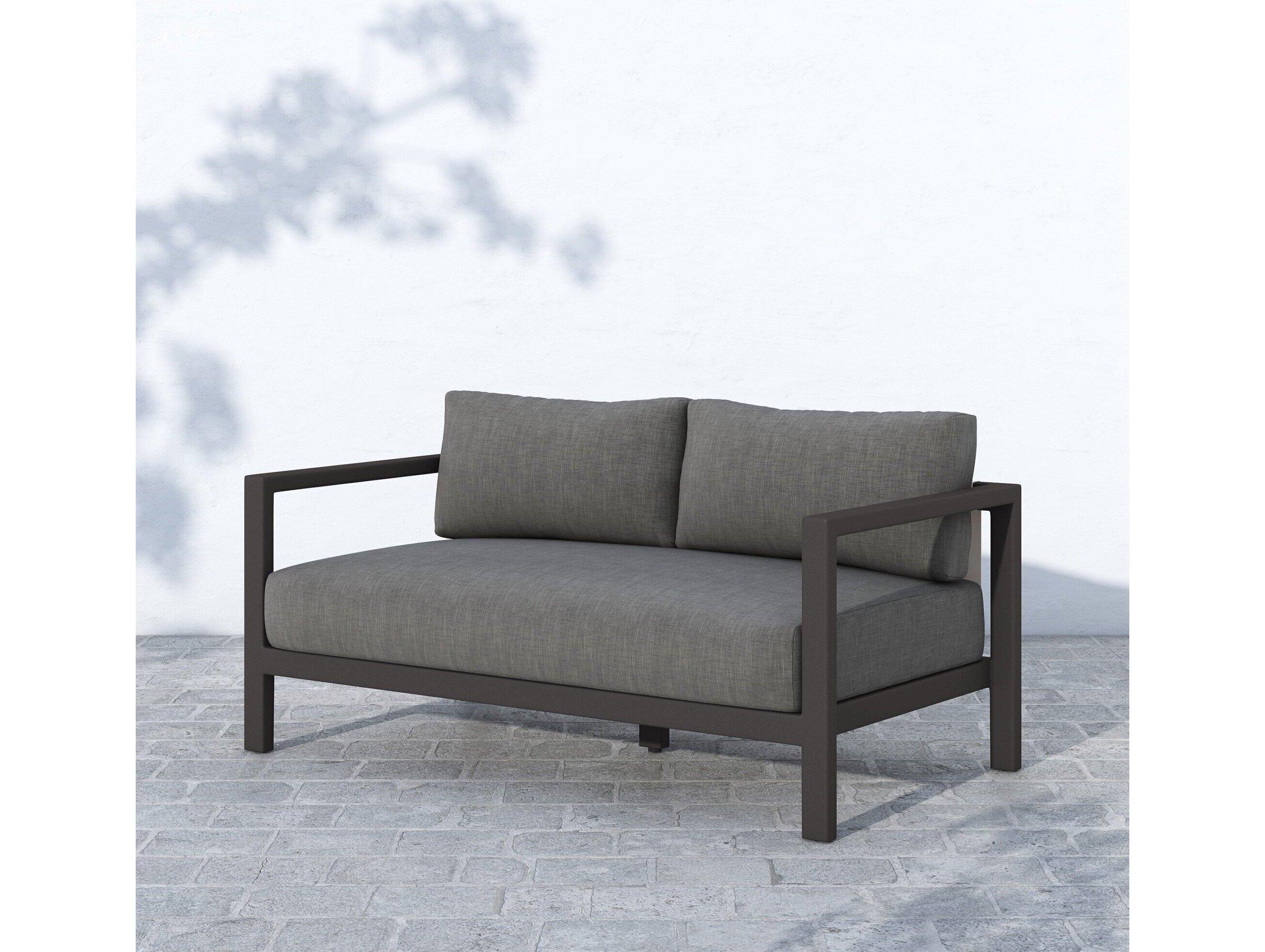 Four Hands Outdoor Solano Bronze Aluminum / Ivory Rope Loveseat with Charcoal Cushion