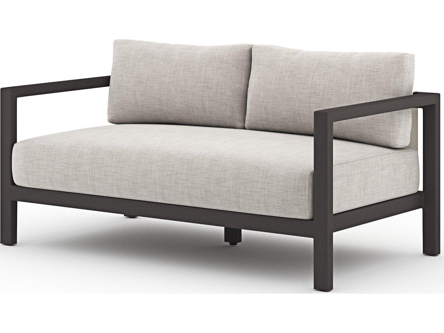 Four Hands Outdoor Solano Bronze Aluminum / Ivory Rope Loveseat with Stone Grey Cushion