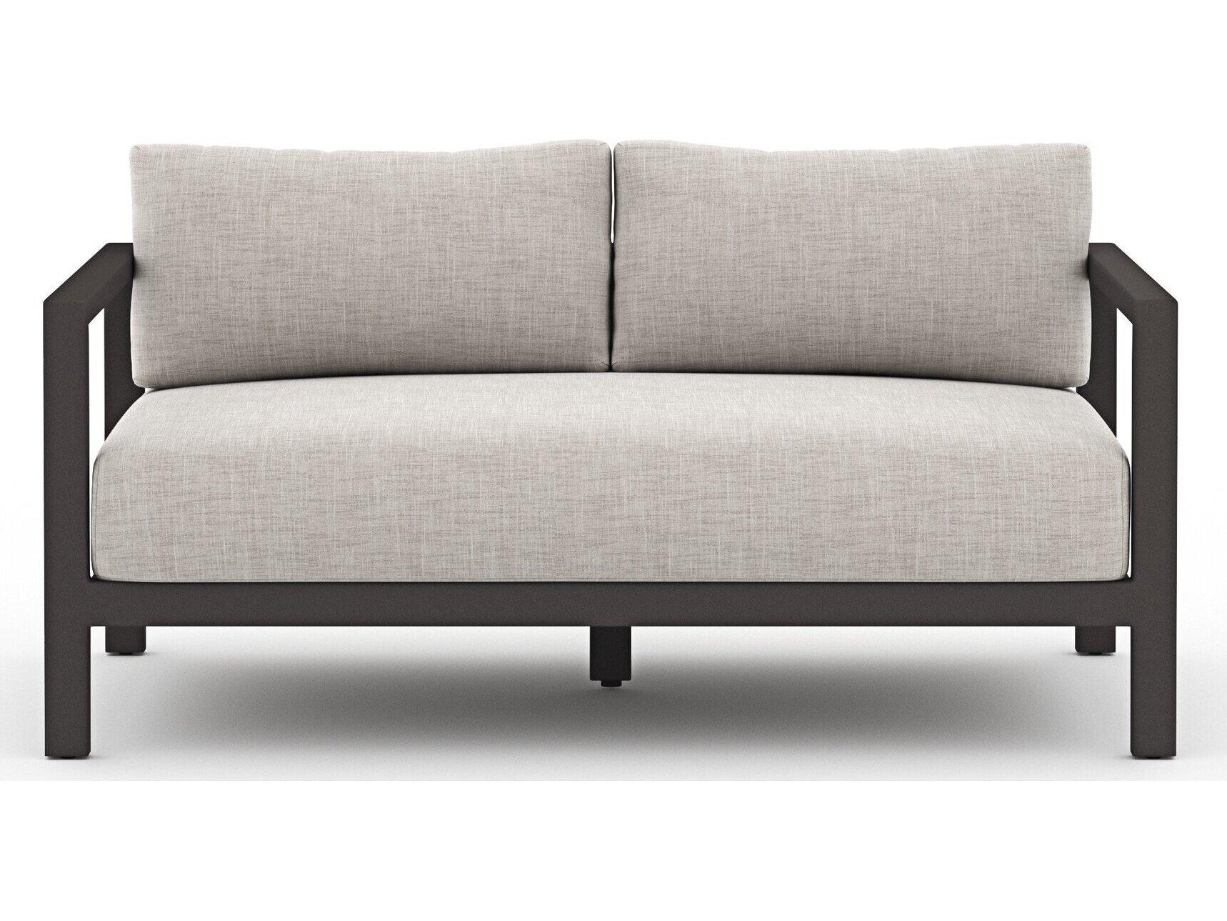 Four Hands Outdoor Solano Bronze Aluminum / Ivory Rope Loveseat with Stone Grey Cushion