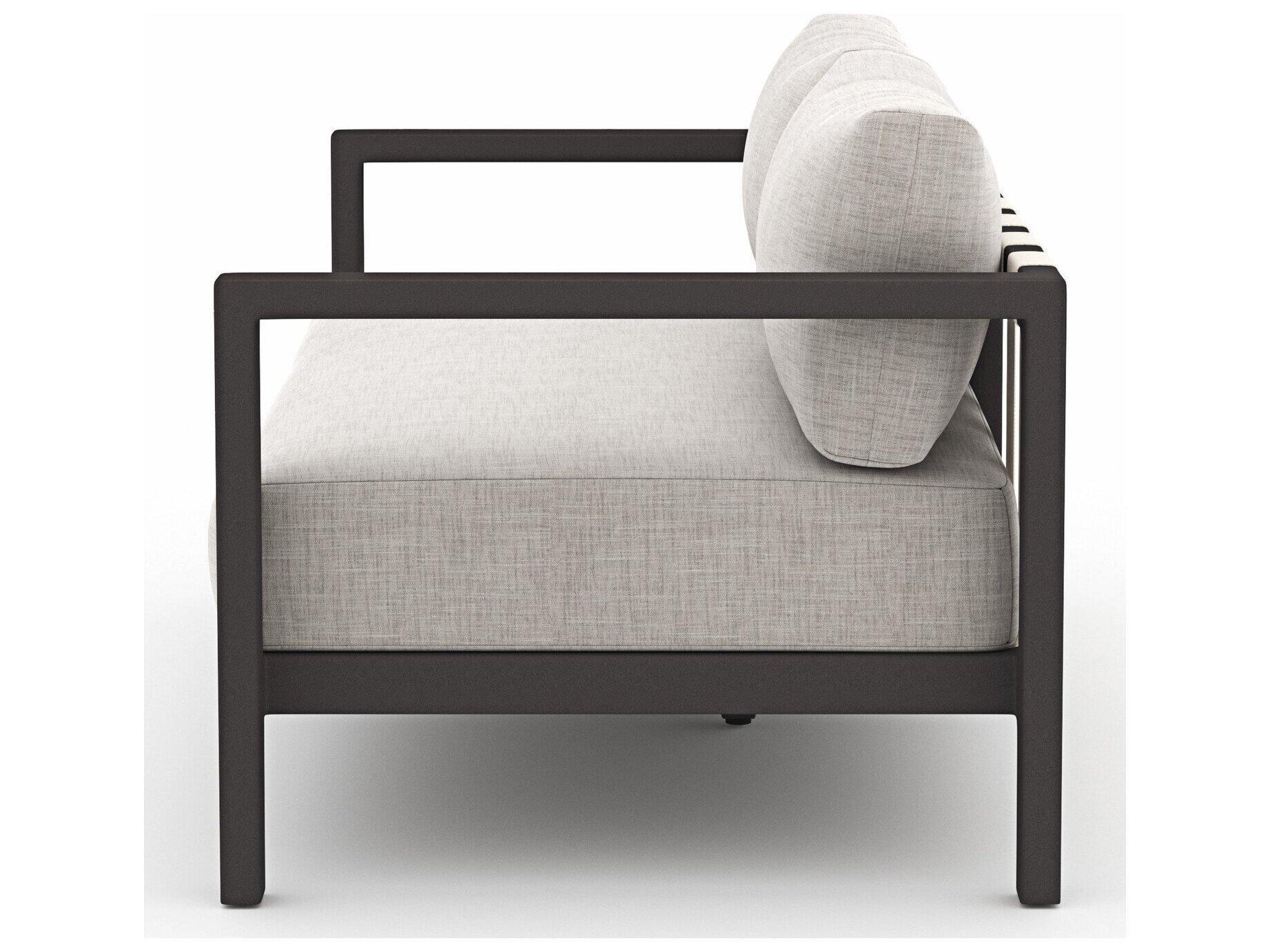 Four Hands Outdoor Solano Bronze Aluminum / Ivory Rope Loveseat with Stone Grey Cushion