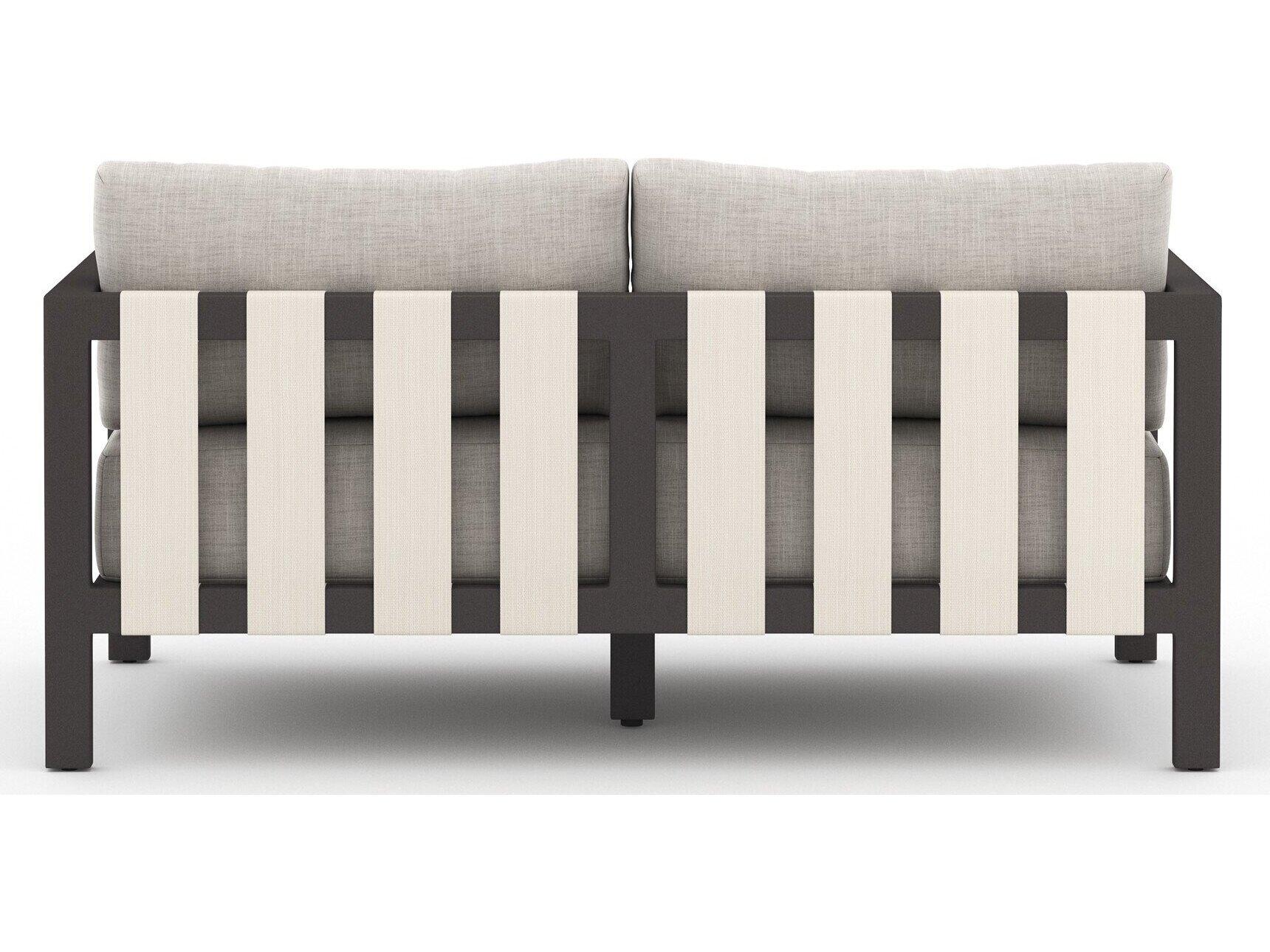 Four Hands Outdoor Solano Bronze Aluminum / Ivory Rope Loveseat with Stone Grey Cushion