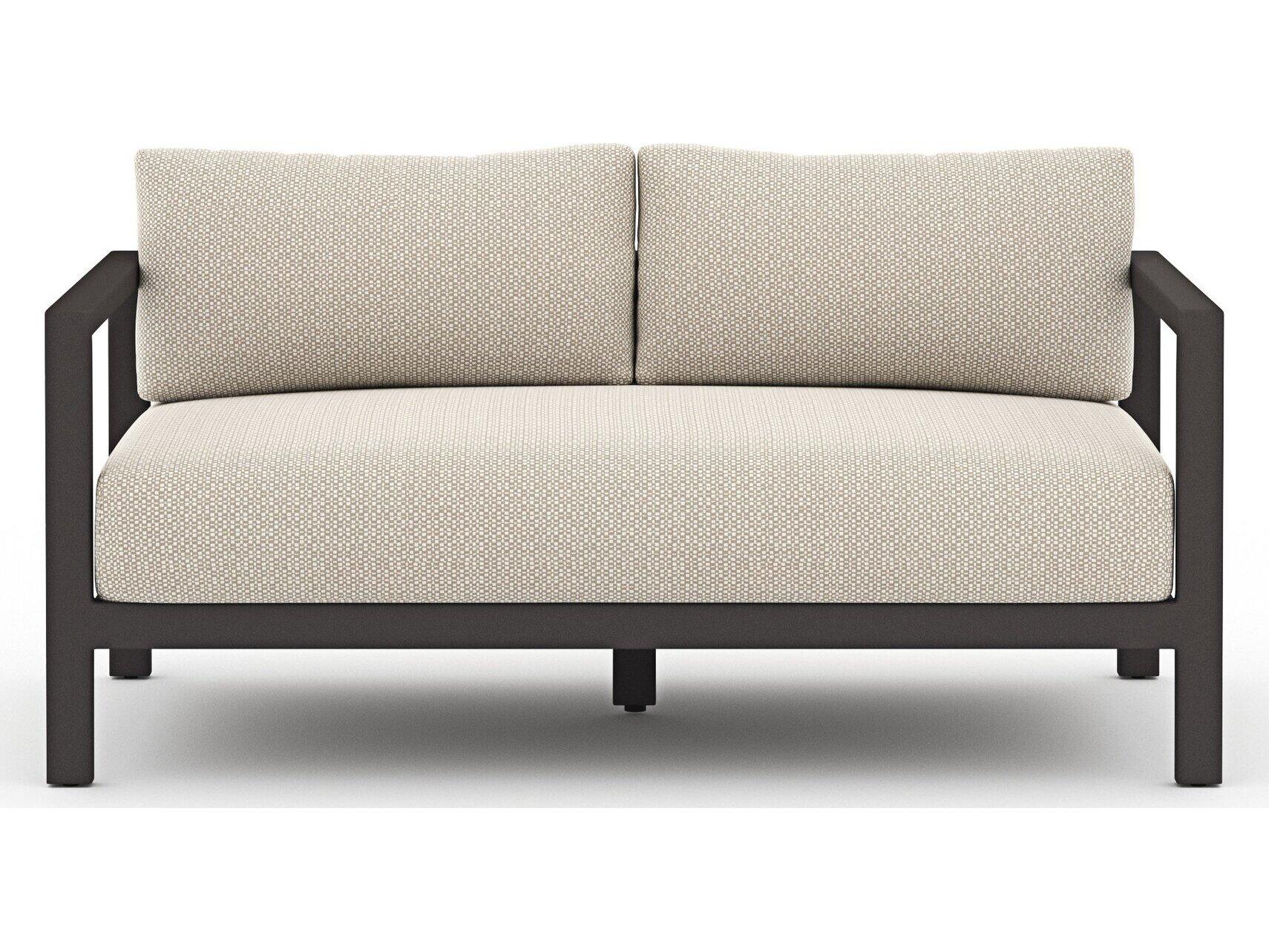 Four Hands Outdoor Solano Bronze Aluminum / Ivory Rope Loveseat with Faye Sand Cushion