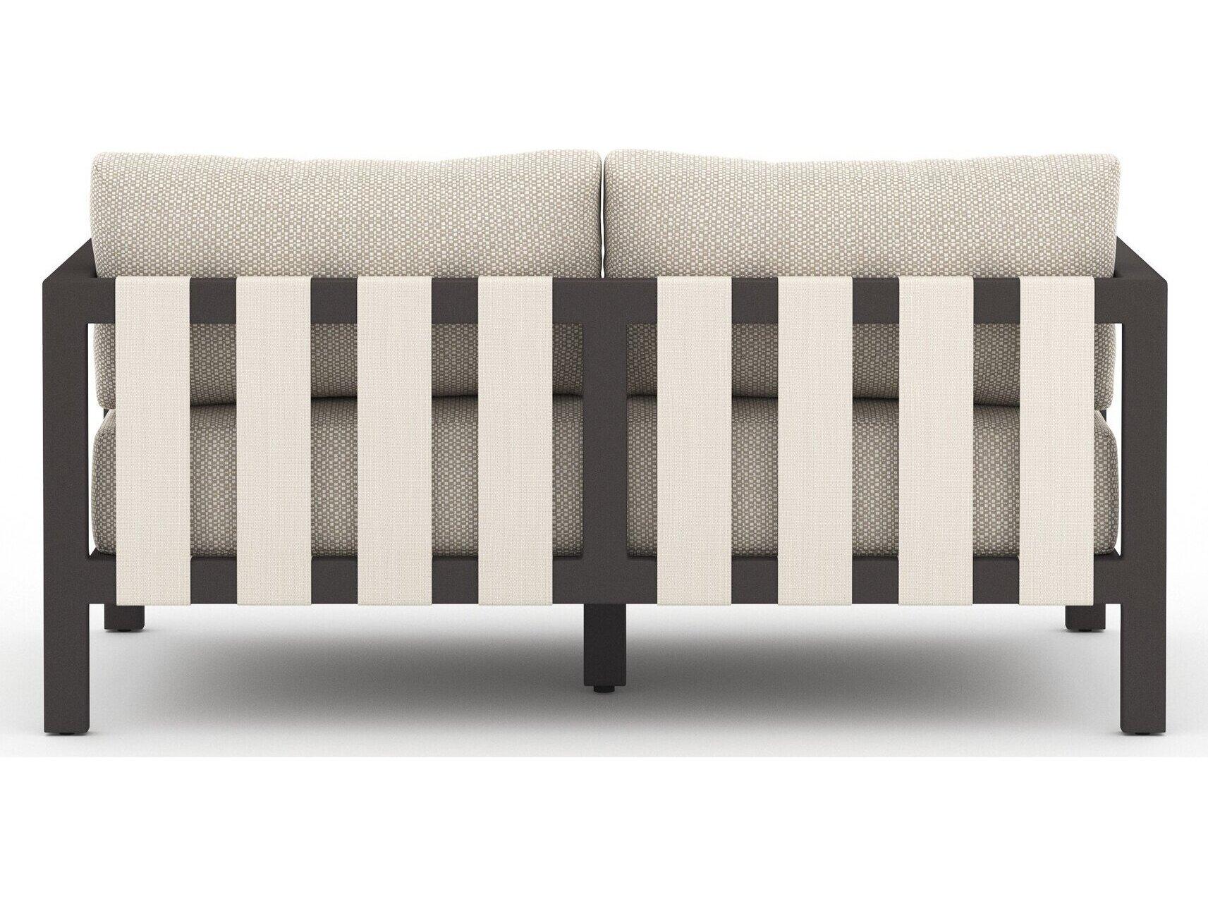 Four Hands Outdoor Solano Bronze Aluminum / Ivory Rope Loveseat with Faye Sand Cushion