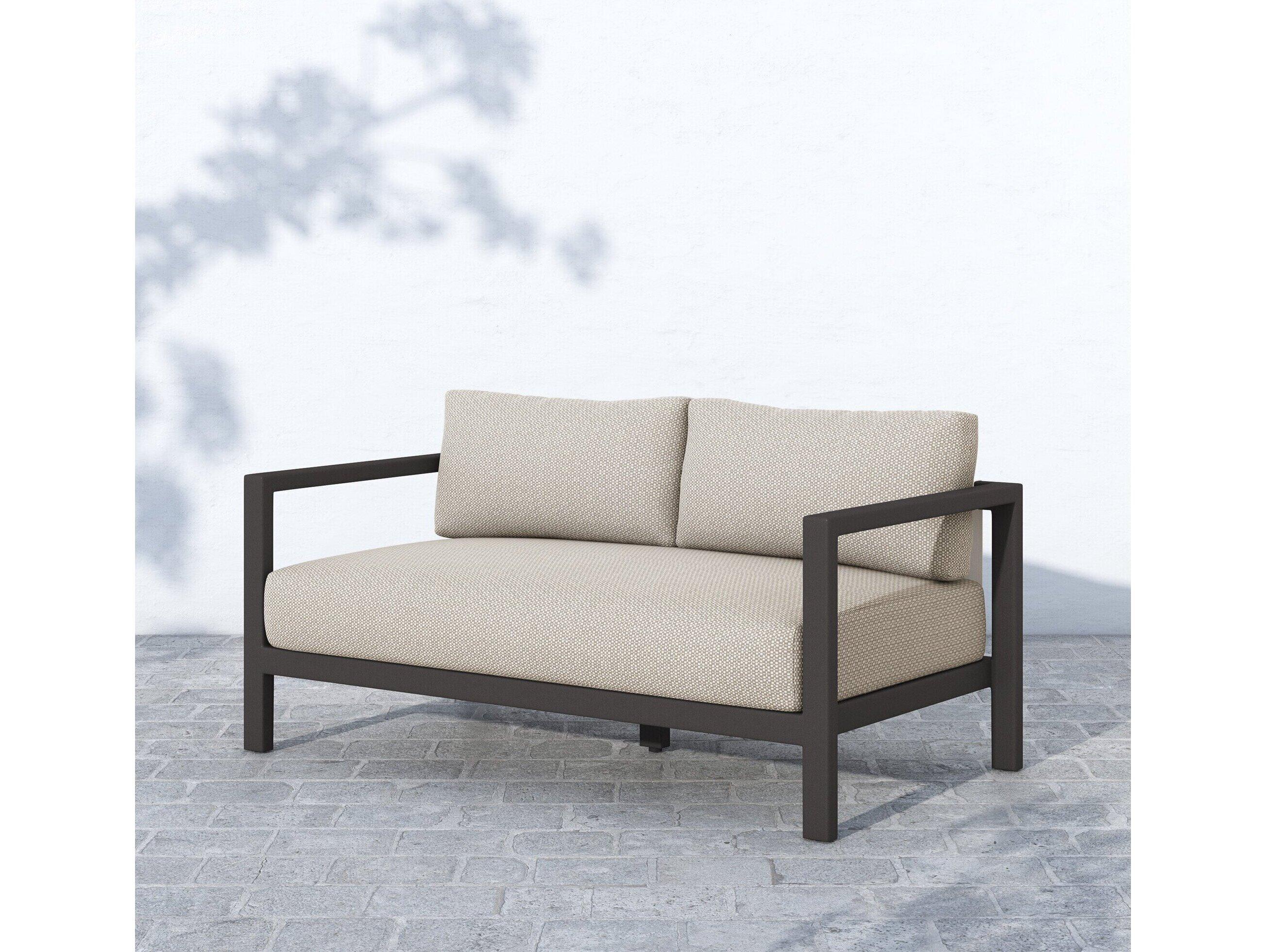 Four Hands Outdoor Solano Bronze Aluminum / Ivory Rope Loveseat with Faye Sand Cushion