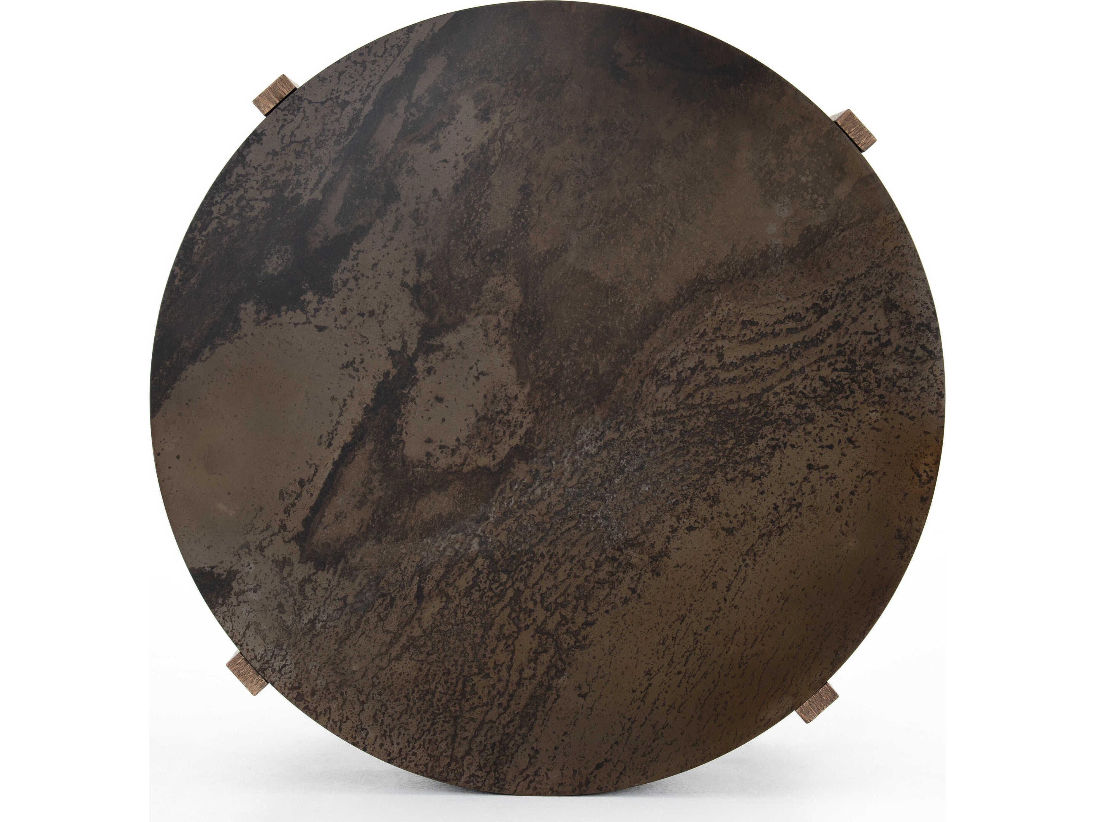 Four Hands Outdoor Wesson Bingham Rustic Oak Wood  41.5" Round Coffee Table