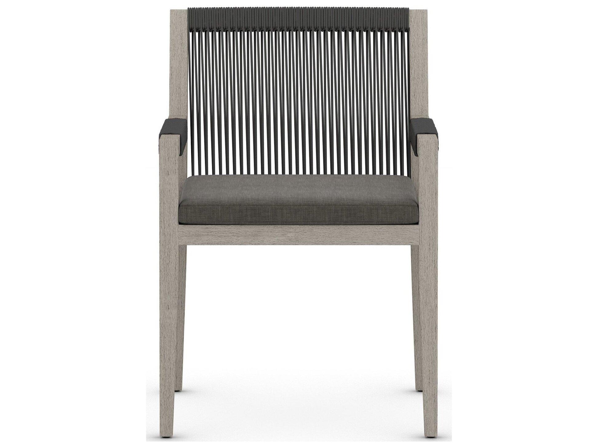 Four Hands Outdoor Solano Weathered Grey / Dark Grey Rope Resin Teak Dining Chair with Charcoal Cushion