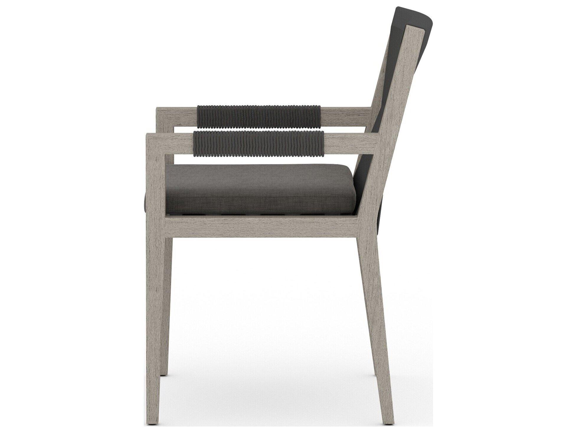 Four Hands Outdoor Solano Weathered Grey / Dark Grey Rope Resin Teak Dining Chair with Charcoal Cushion