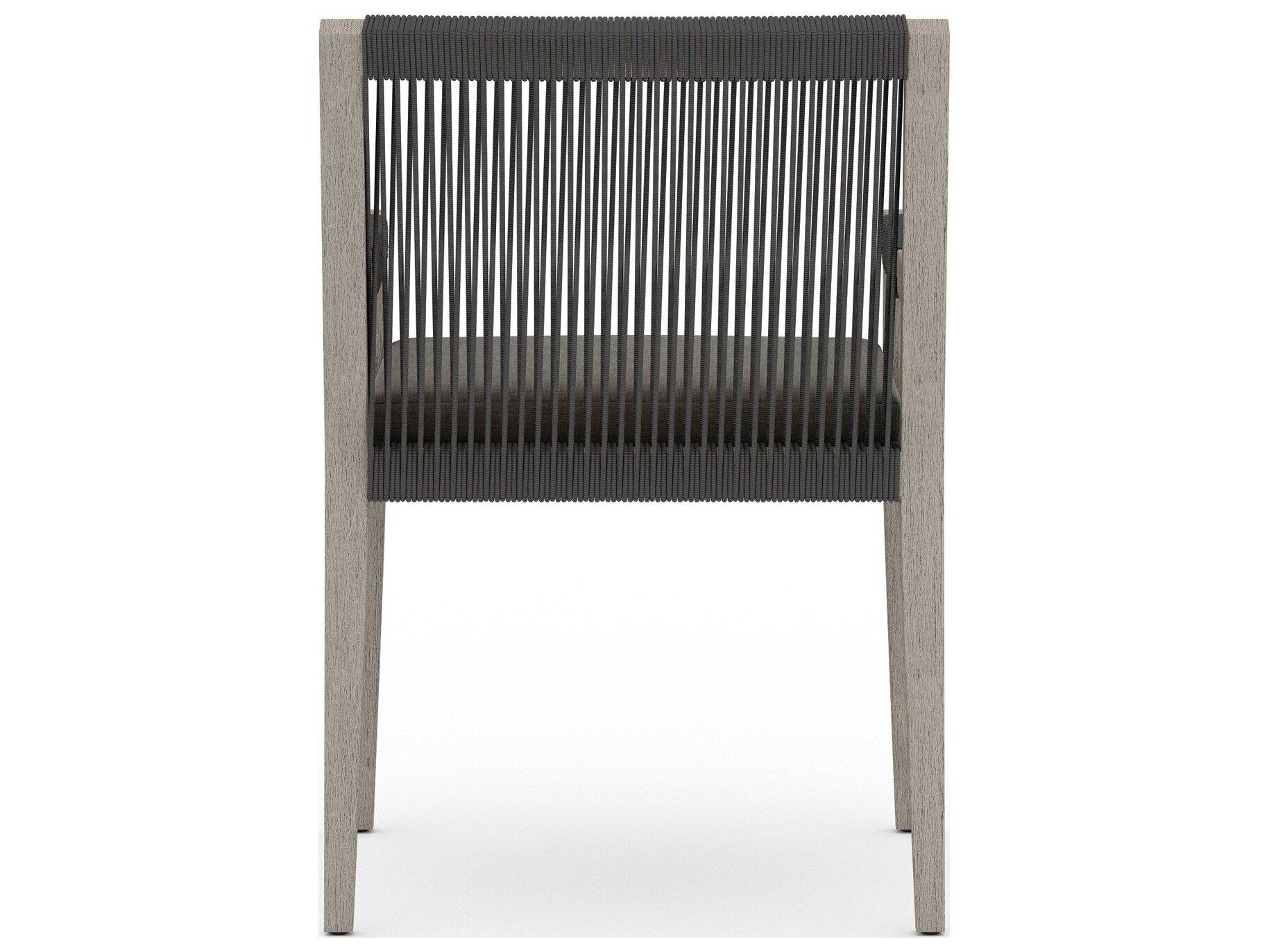 Four Hands Outdoor Solano Weathered Grey / Dark Grey Rope Resin Teak Dining Chair with Charcoal Cushion