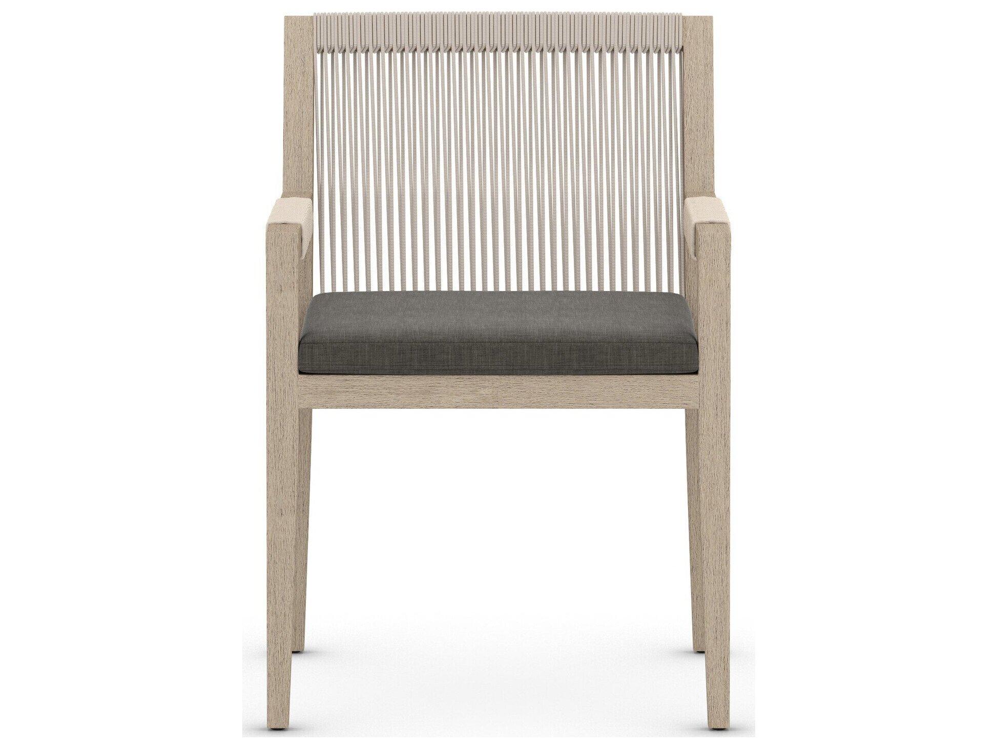 Luxecor Globetrotter Outdoor Washed Brown / Grey Rope Resin Teak Dining Chair with Charcoal Cushion