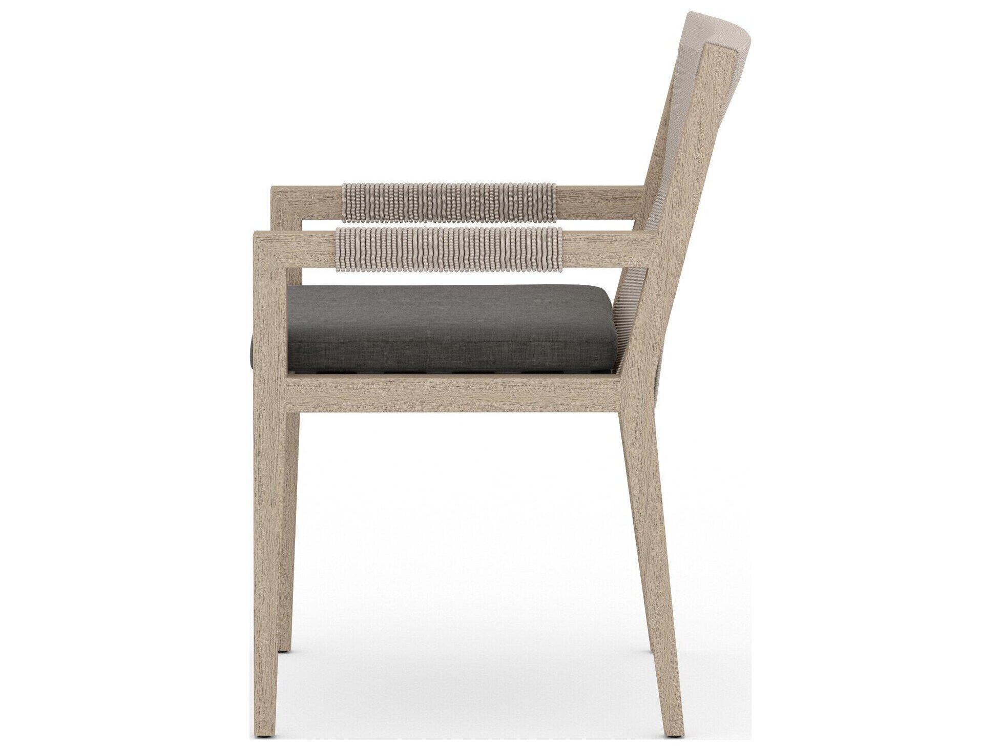 Luxecor Globetrotter Outdoor Washed Brown / Grey Rope Resin Teak Dining Chair with Charcoal Cushion