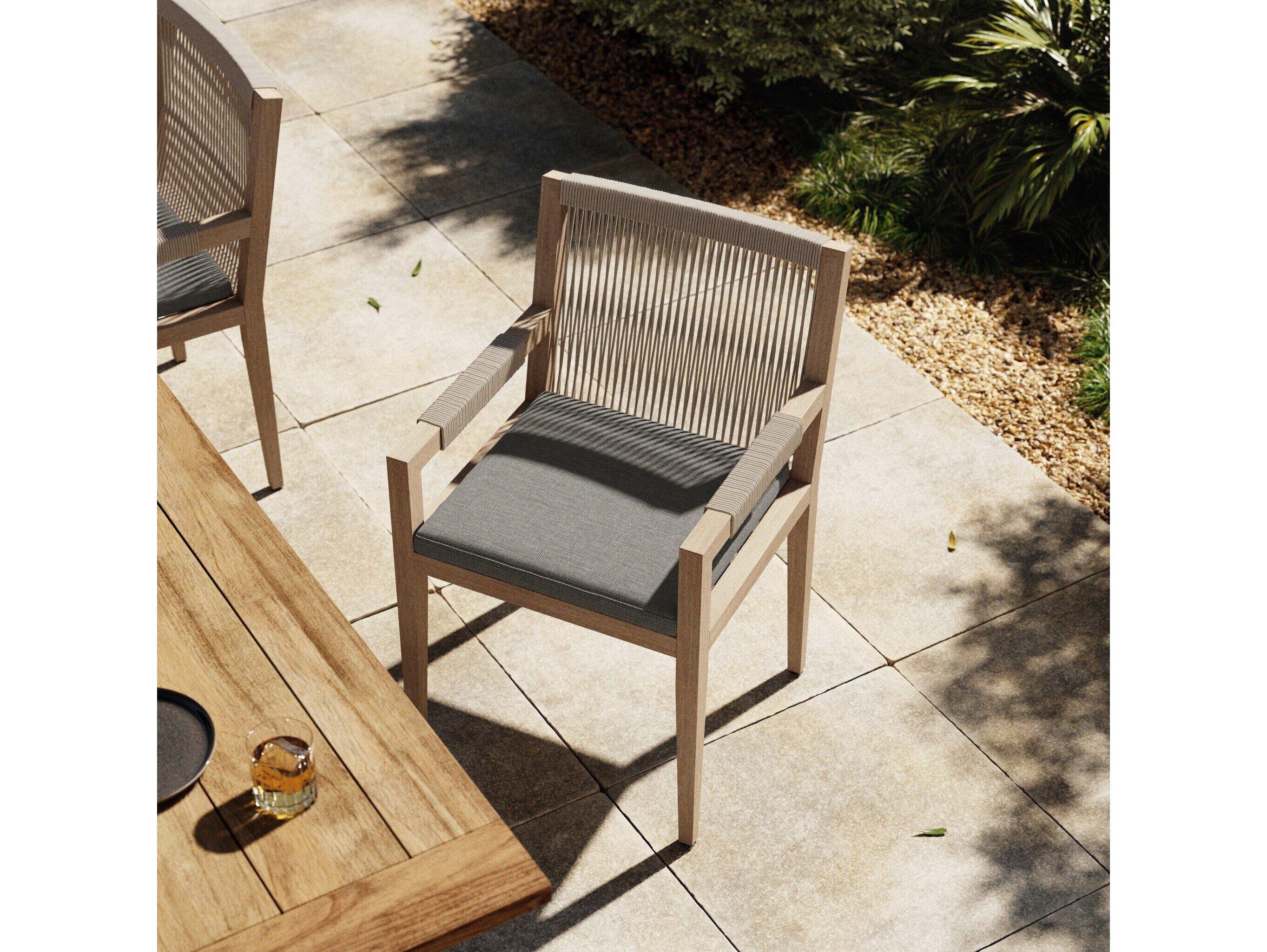 Luxecor Globetrotter Outdoor Washed Brown / Grey Rope Resin Teak Dining Chair with Charcoal Cushion