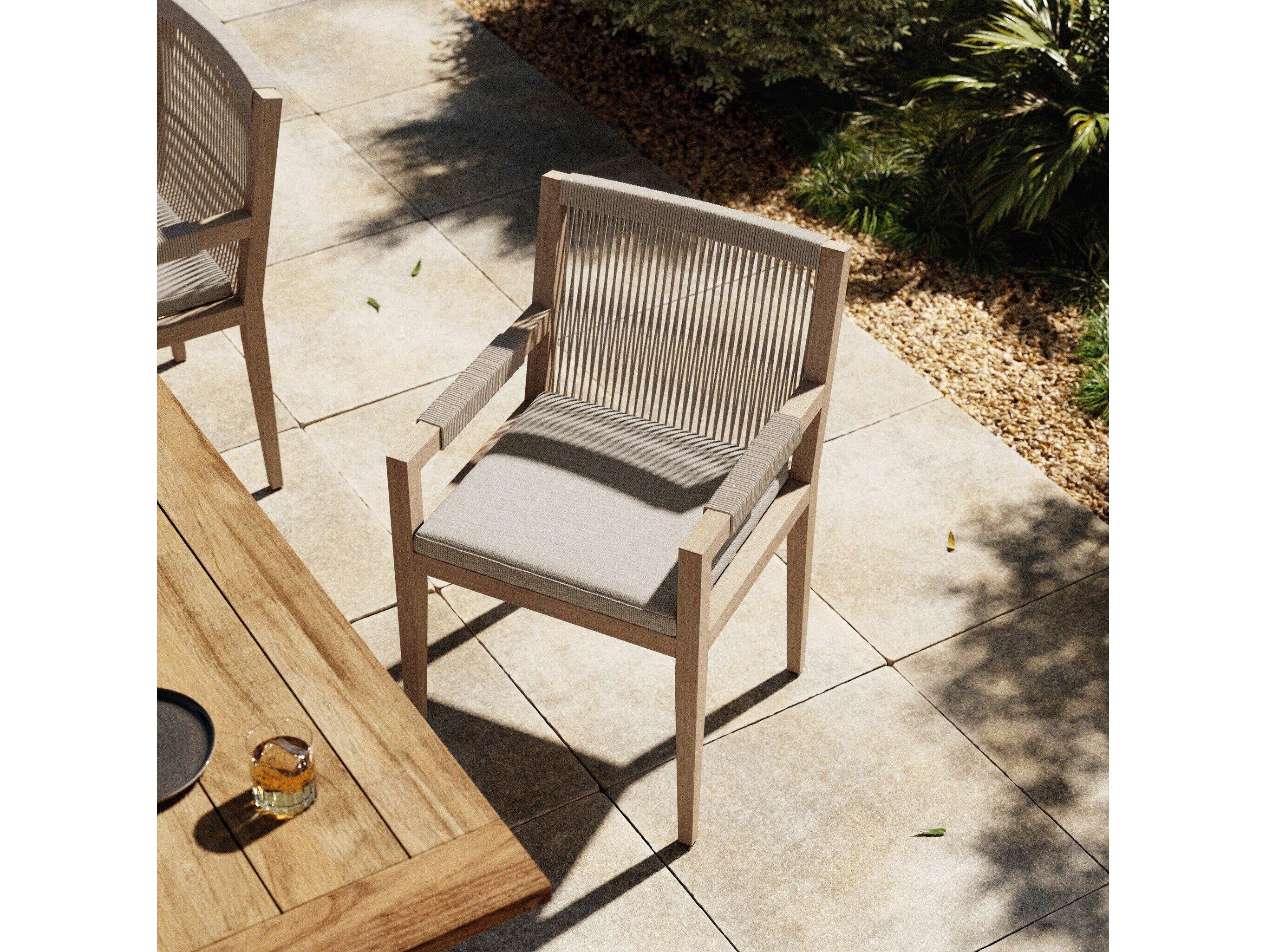Luxecor Globetrotter Outdoor Washed Brown / Grey Rope Resin Teak Dining Chair with Stone Cushion