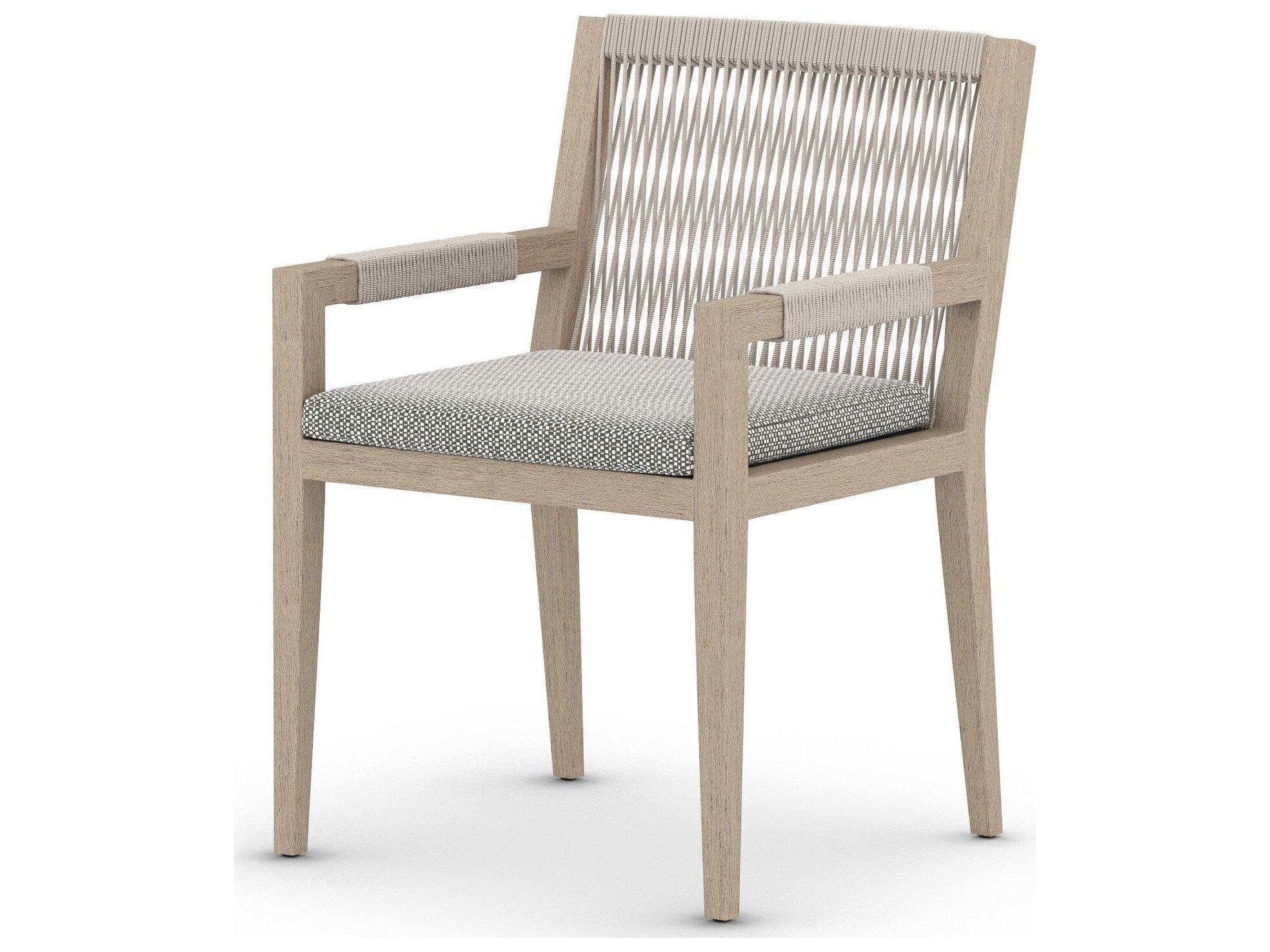 Luxecor Globetrotter Outdoor Washed Brown / Grey Rope Resin Teak Dining Chair with Faye Ash Cushion