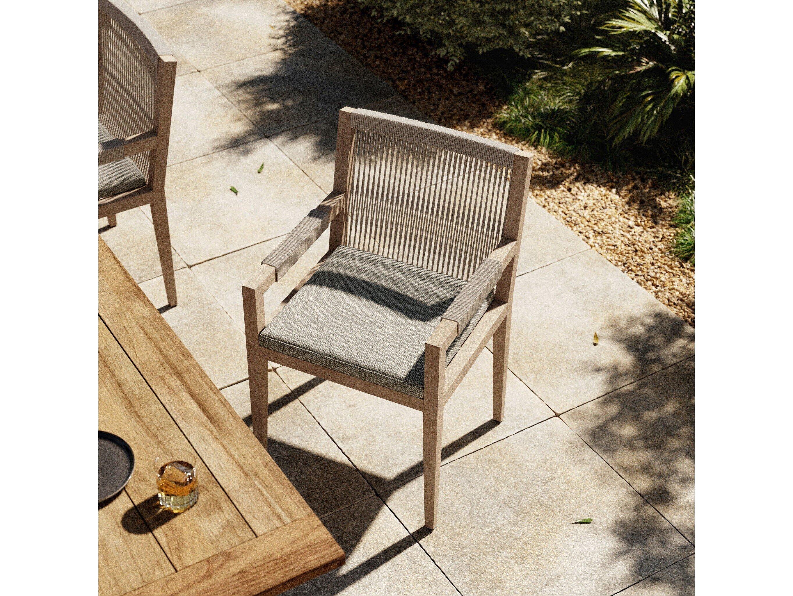 Luxecor Globetrotter Outdoor Washed Brown / Grey Rope Resin Teak Dining Chair with Faye Ash Cushion