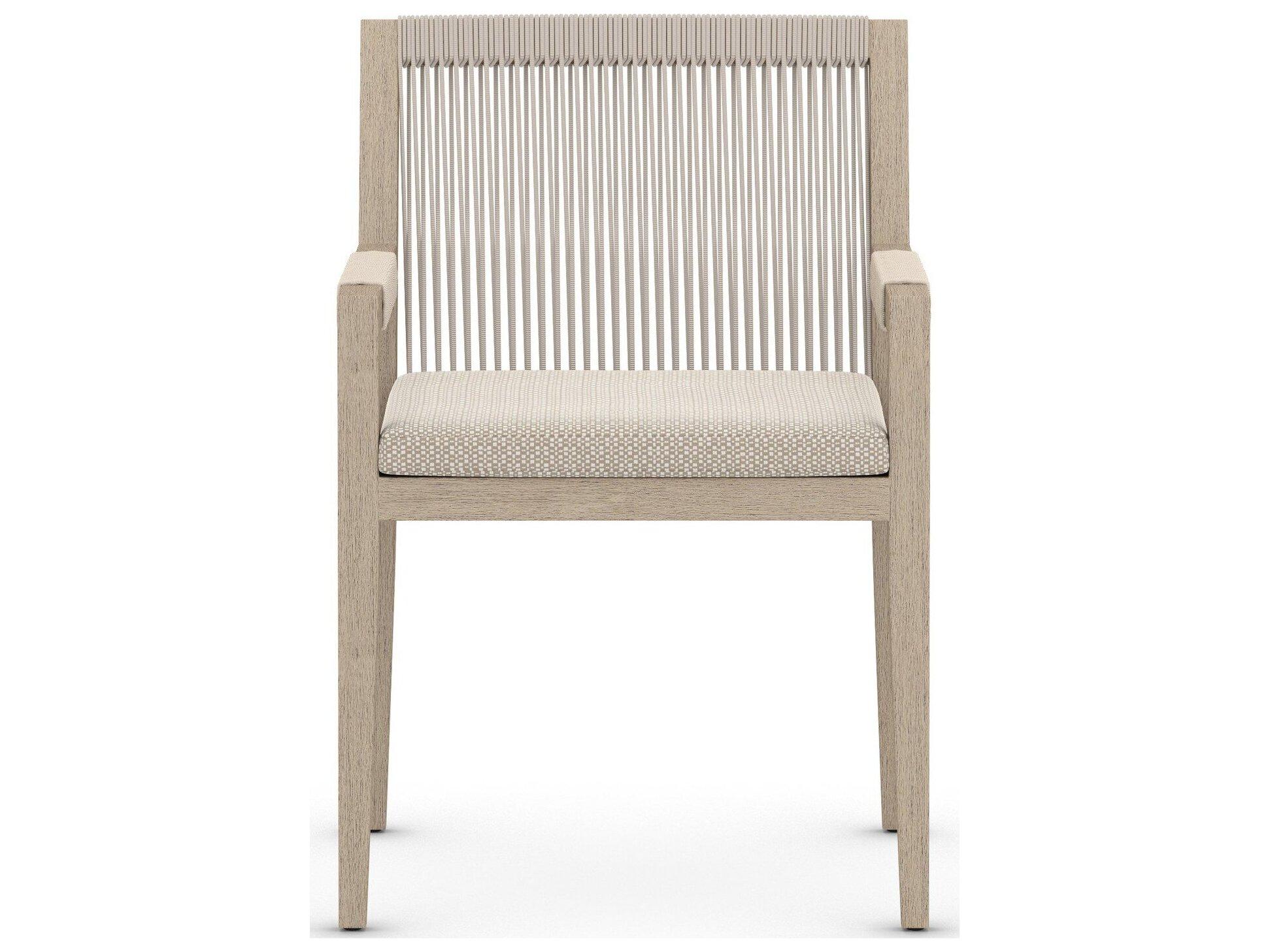Luxecor Globetrotter Outdoor Washed Brown / Grey Rope Resin Teak Dining Chair with Faye Sand Cushion