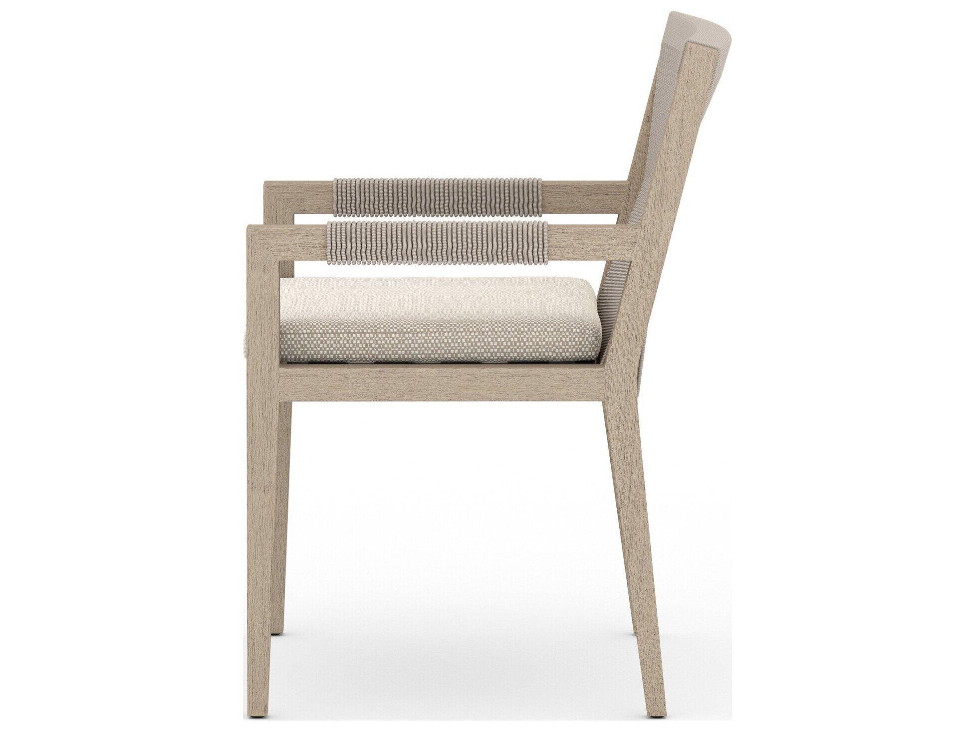 Luxecor Globetrotter Outdoor Washed Brown / Grey Rope Resin Teak Dining Chair with Faye Sand Cushion