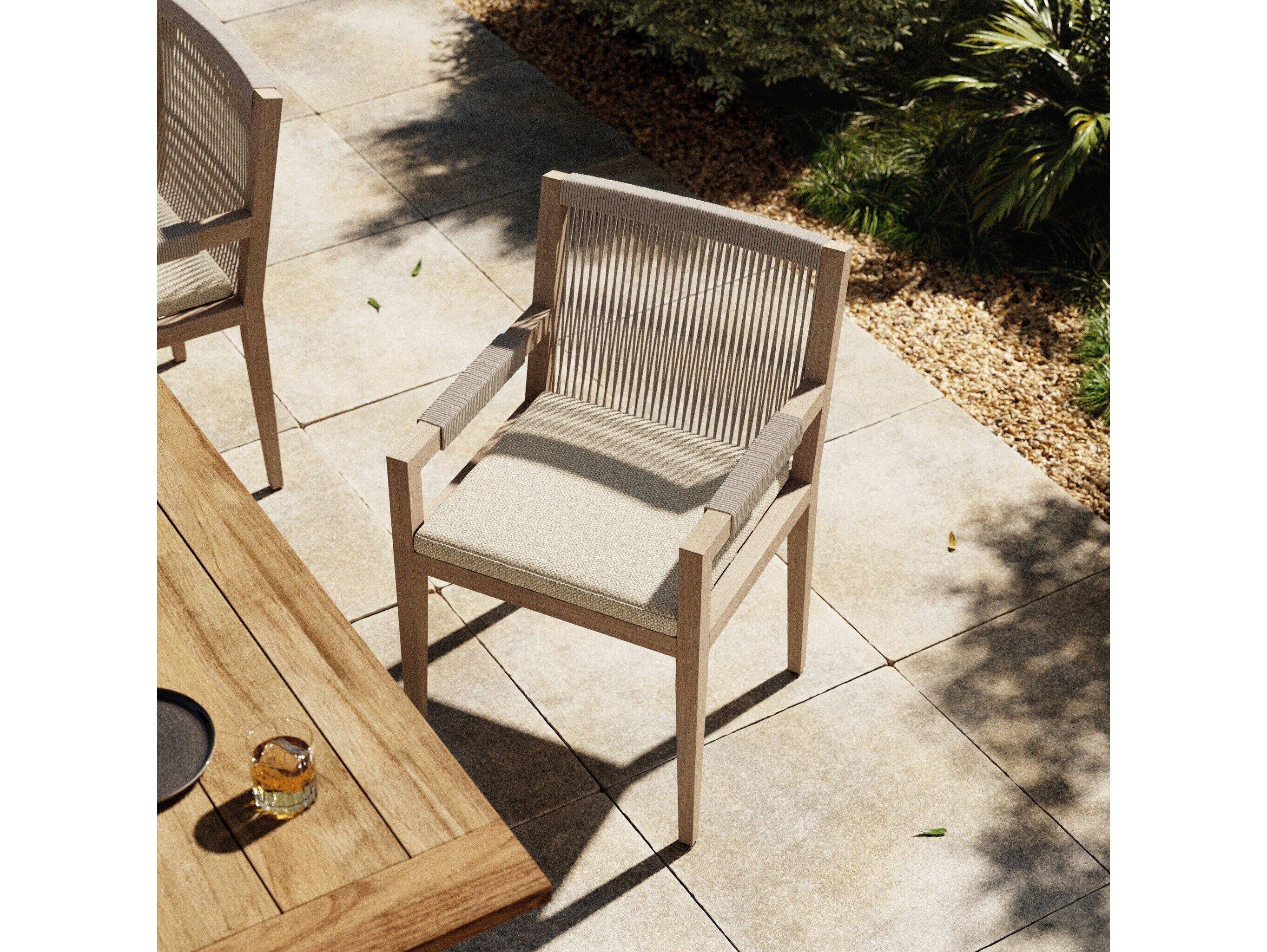 Luxecor Globetrotter Outdoor Washed Brown / Grey Rope Resin Teak Dining Chair with Faye Sand Cushion