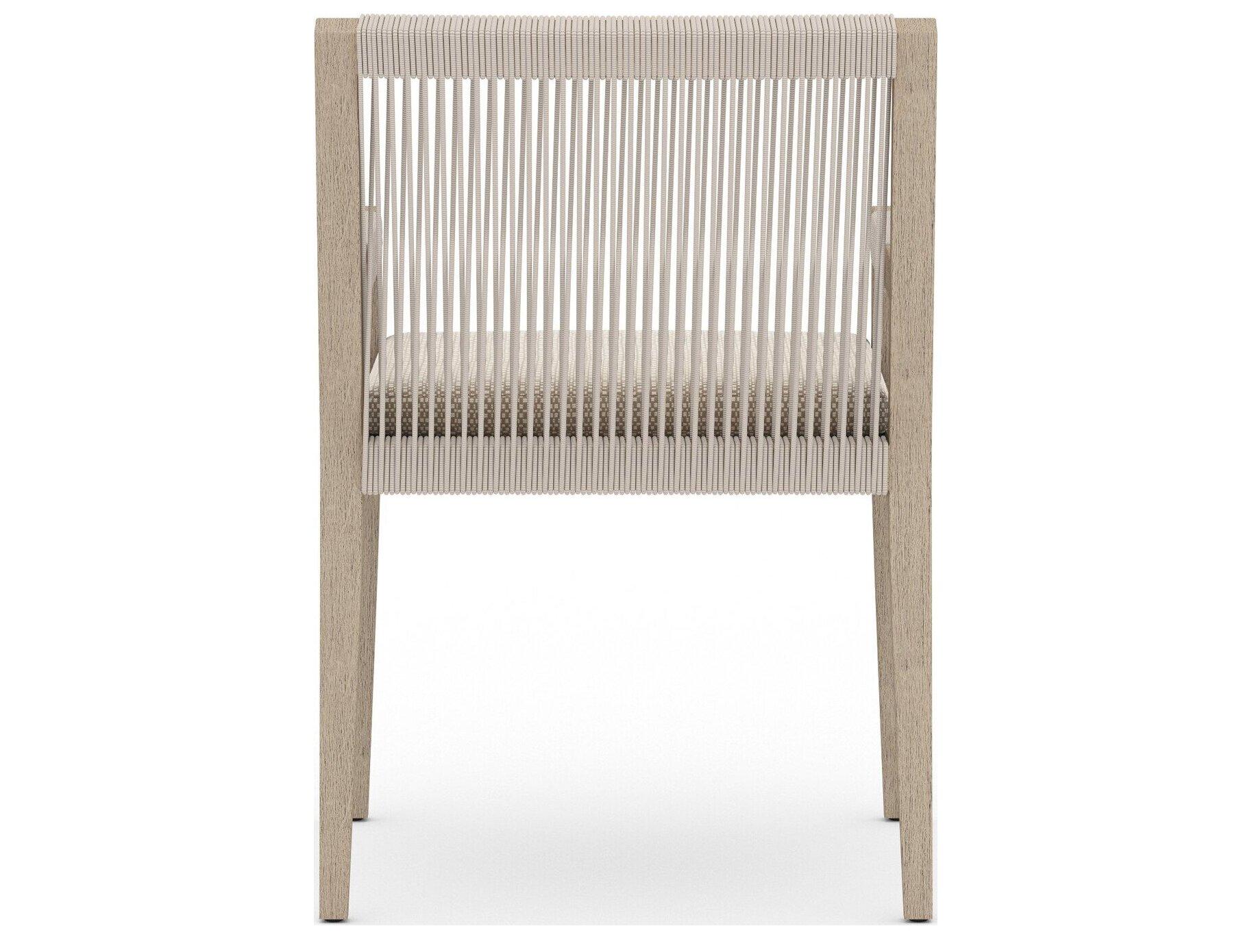 Luxecor Globetrotter Outdoor Washed Brown / Grey Rope Resin Teak Dining Chair with Faye Sand Cushion